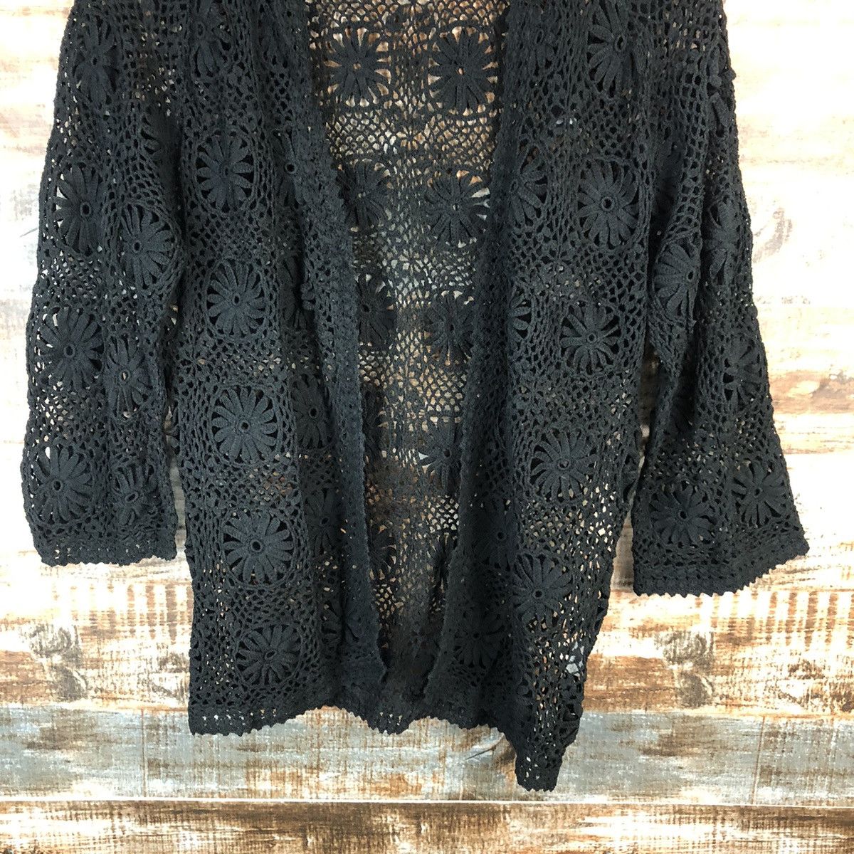 Japanese Brand Japan vintage Black meshnet crochet Cardigan Knitwear #A1489 Size M / US 6-8 / IT 42-44 - 6 Thumbnail