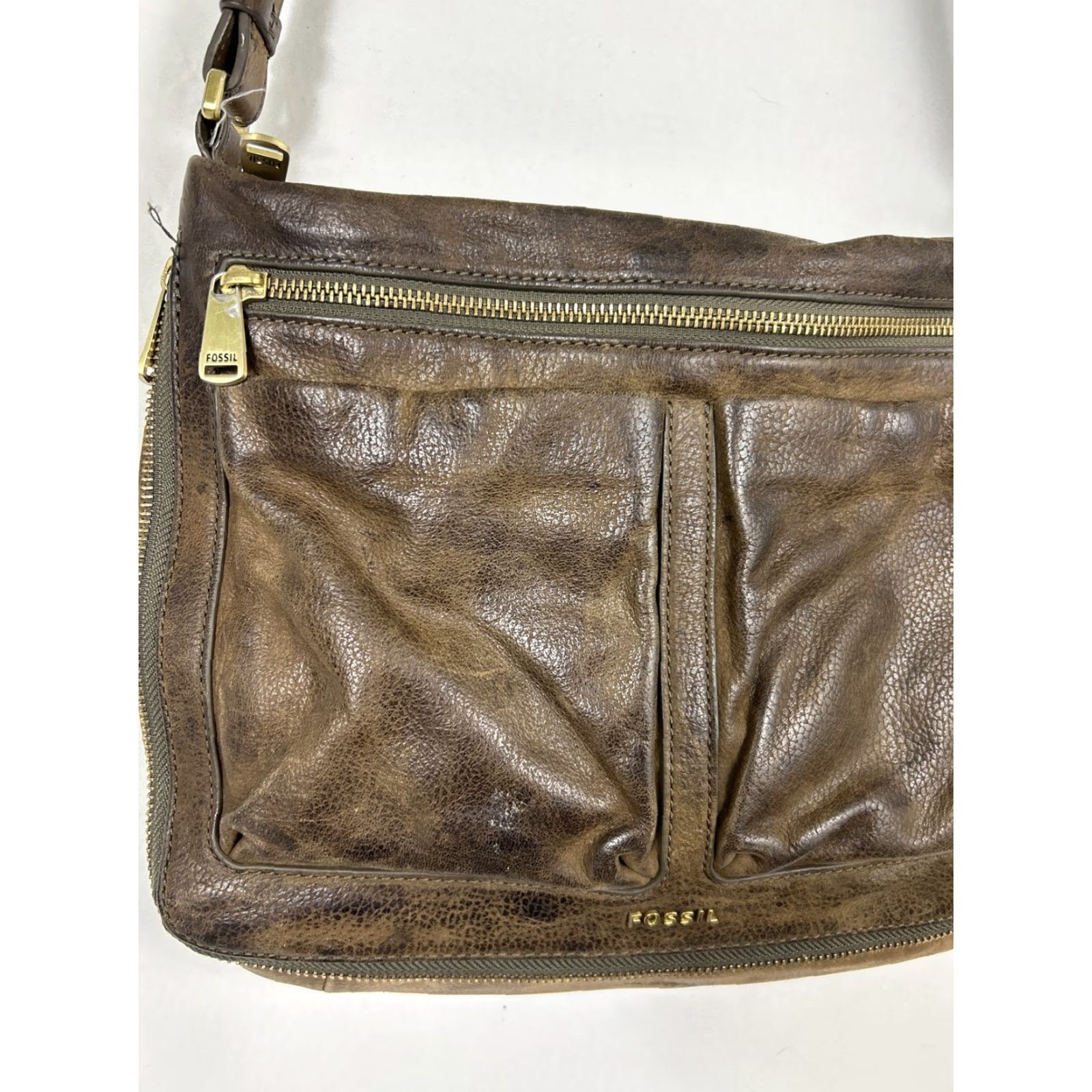 Fossil Fossil Piper Crossbody Bag Brown Pebbled Leather 12x9x1-3 Adjustable Strap Removable Zipper Closure Size ONE SIZE - 3 Thumbnail
