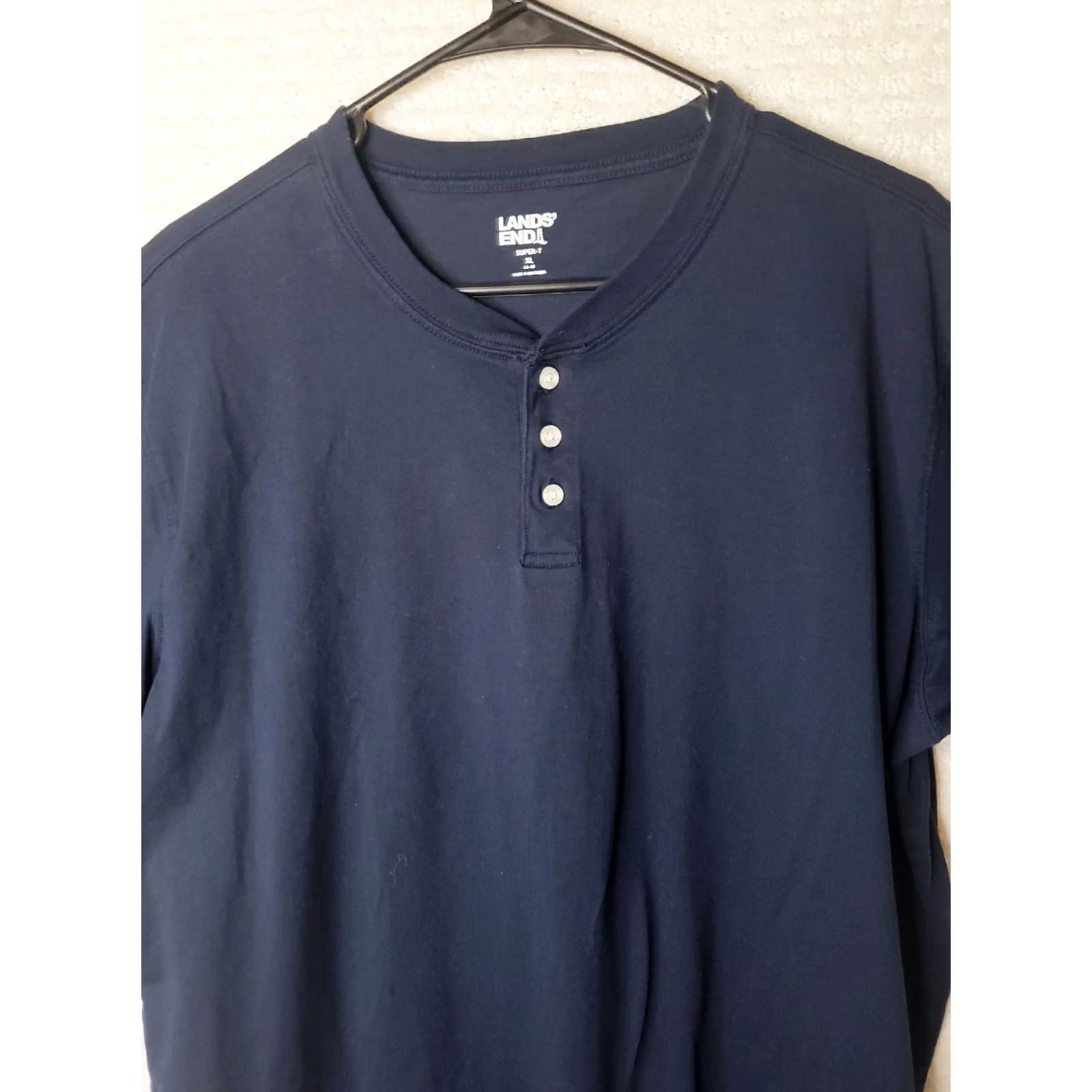 Lands' End VINTAGE Lands End Super Tee T-Shirt Henley Short Sleeve Navy Blue XS? Size US XL / EU 56 / 4 - 3 Thumbnail