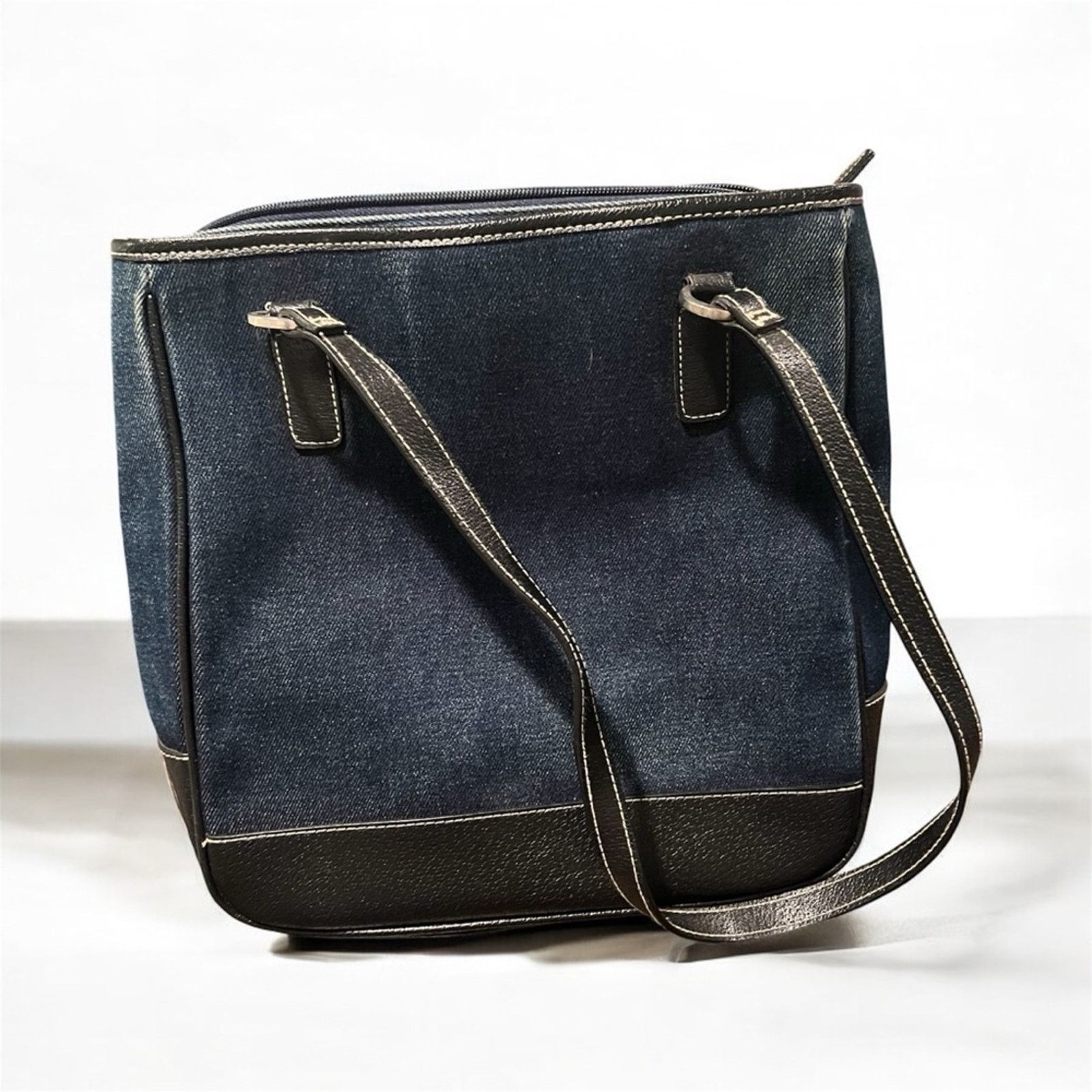 & Other Stories Dark Blue Denim Baguette Bag with Dark Brown Leather Straps Size ONE SIZE - 3 Thumbnail