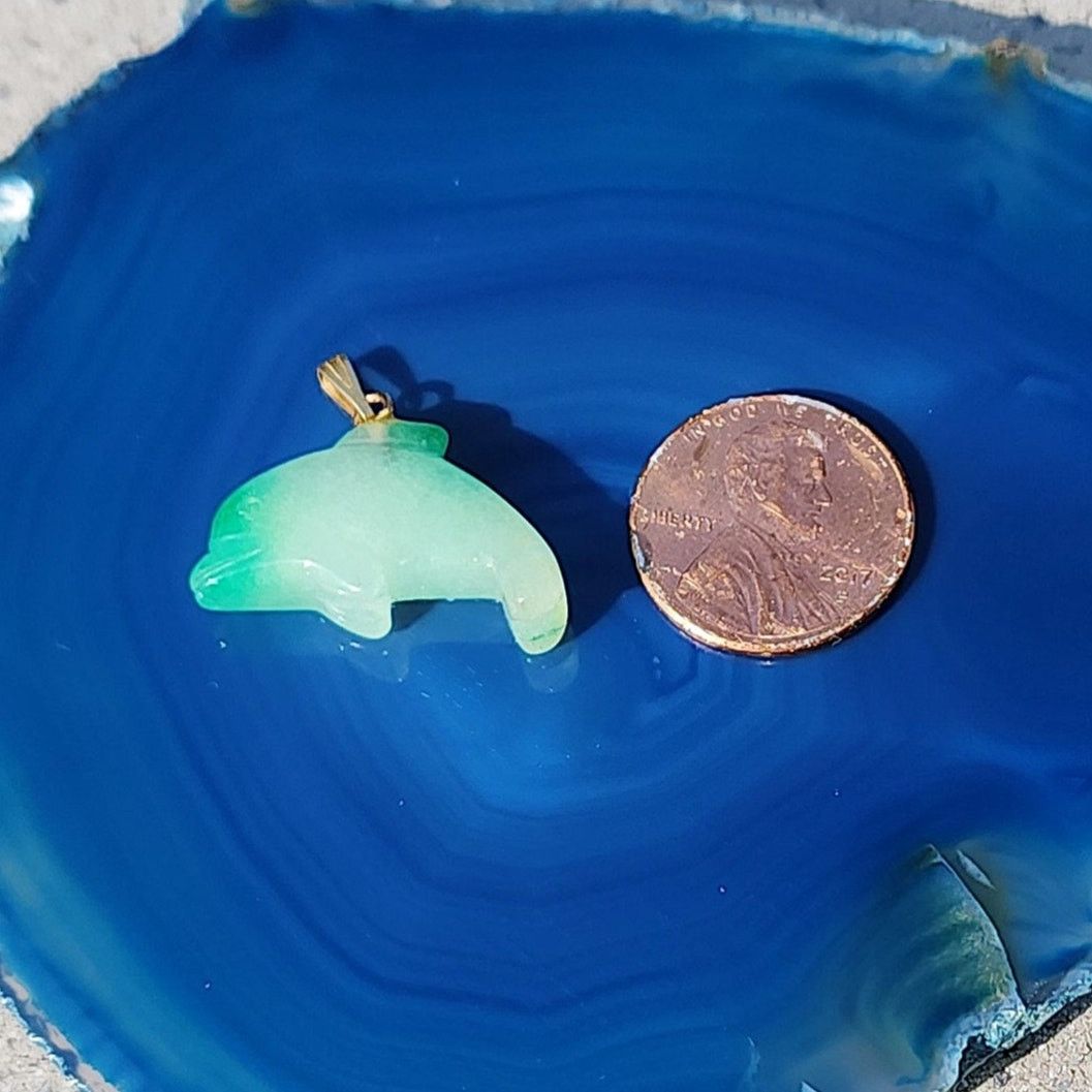 Vintage Vintage Polished Jadeite Etched Dolphin Pendant Charm Size ONE SIZE - 9 Thumbnail