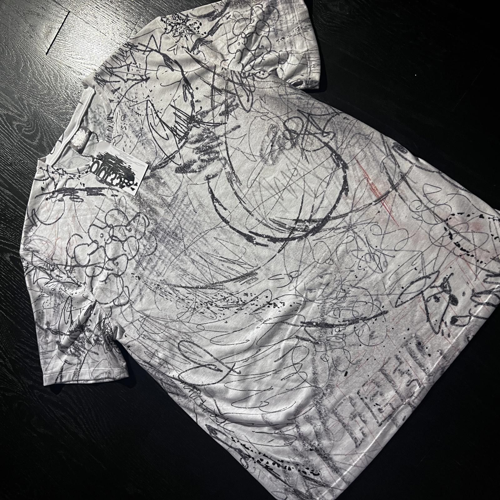 Designer ColdFeet Graffiti Drawn AOP Tee Shirt White Black Size US L / EU 52-54 / 3 - 2 Thumbnail