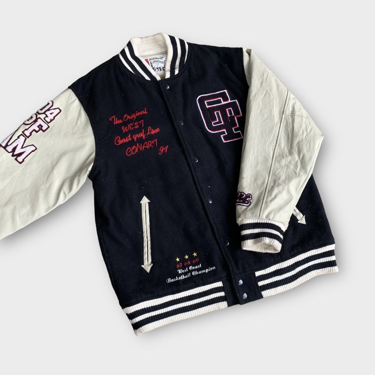 Other Conart 91 University Wool Leather Jacket Embroidered Logo Size US L / EU 52-54 / 3 - 4 Thumbnail