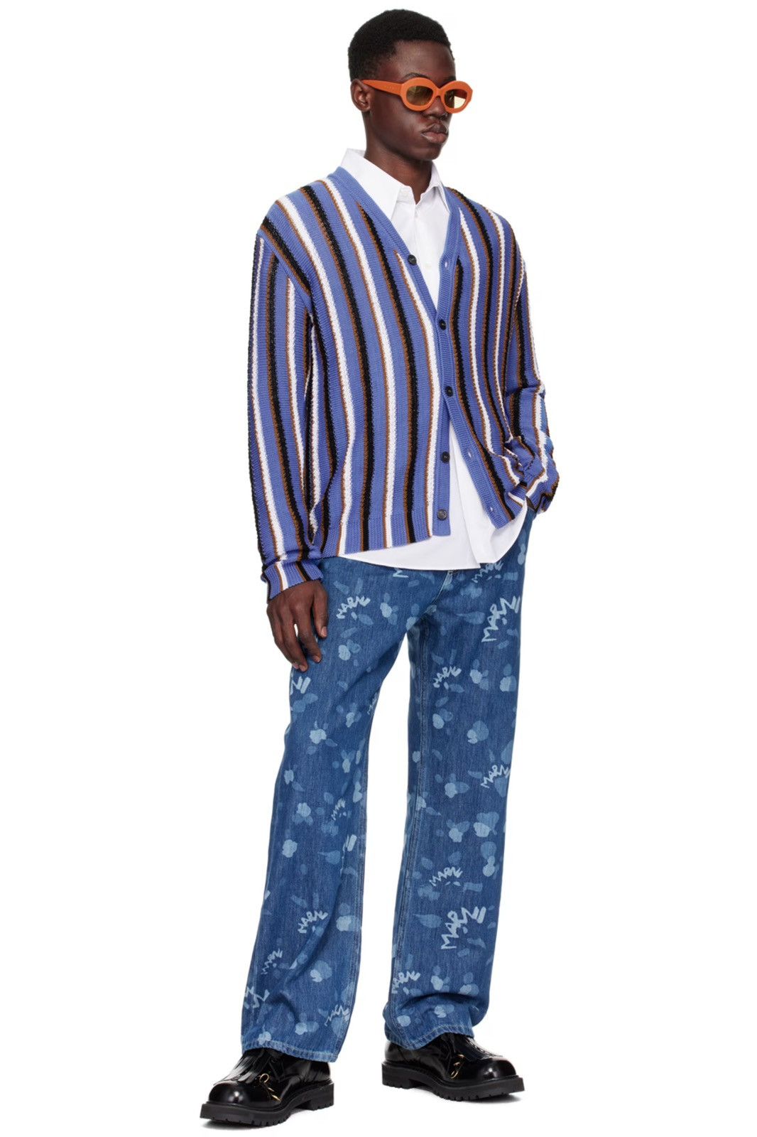 Marni 50 Blue & White Striped Crochet Knit Gauge Cardigan Sweater Size US M / EU 48-50 / 2 - 4 Thumbnail