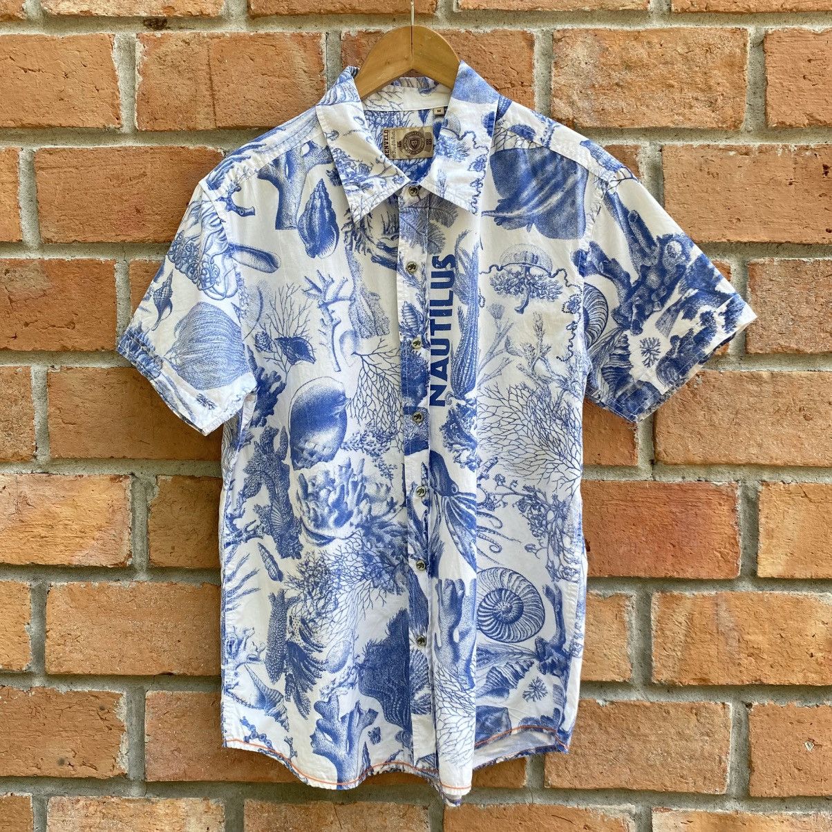 Japanese Brand KENVELO White Short Sleeve Shirt Blue Graphic Size US M / EU 48-50 / 2 - 11 Thumbnail