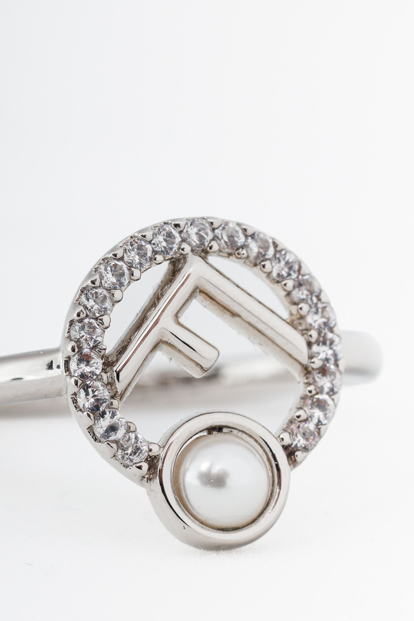 Fendi Fendi F is Fendi Pearl & Crystal Palladium-Plated Ring Size ONE SIZE - 3 Thumbnail