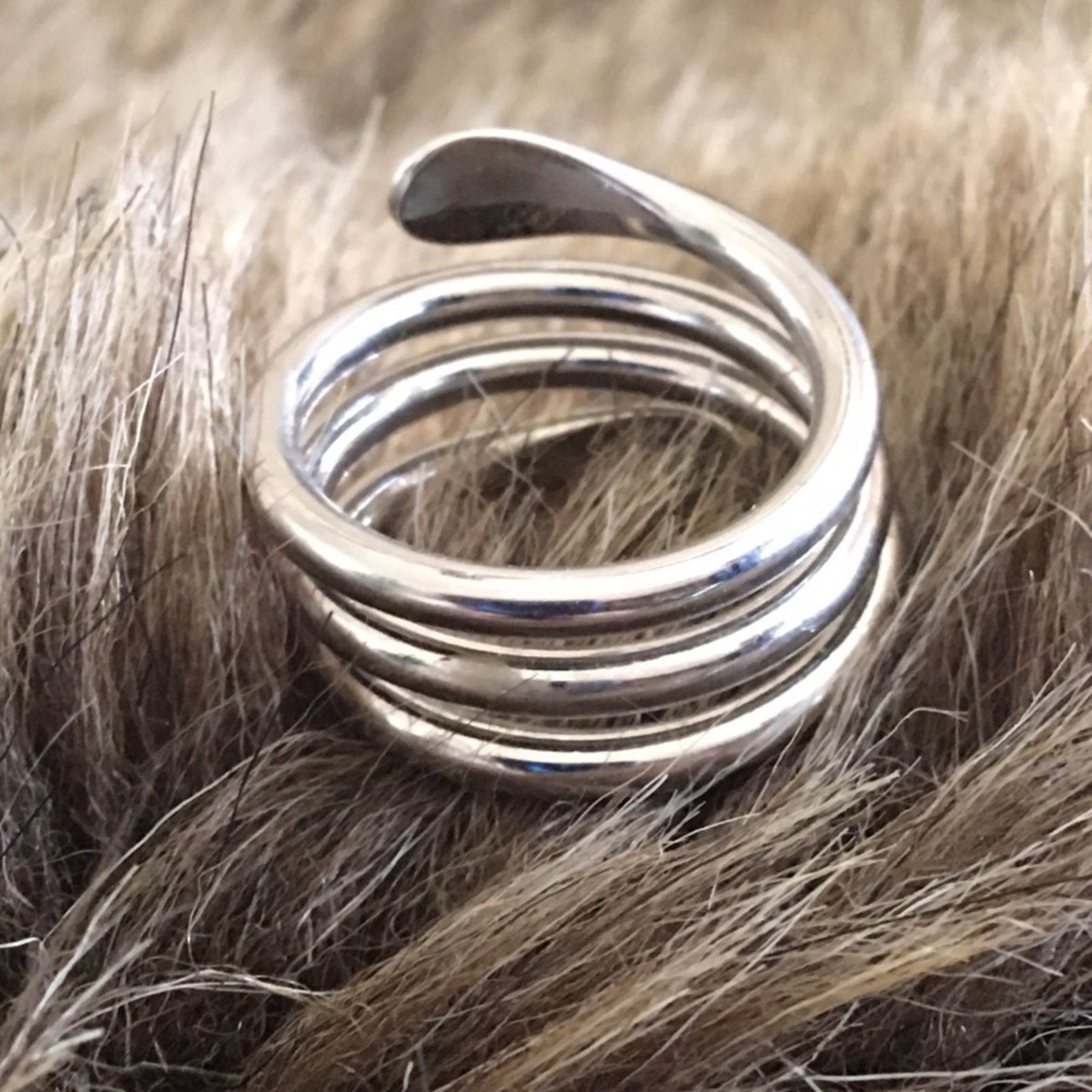 Jewelry Mirror finish silver tone coil style ring Size ONE SIZE - 2 Thumbnail