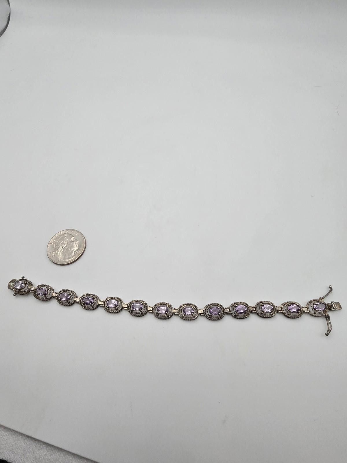 Other Sterling Silver Amethyst Bracelet – Revival Style Oval Links Size ONE SIZE - 1 Thumbnail