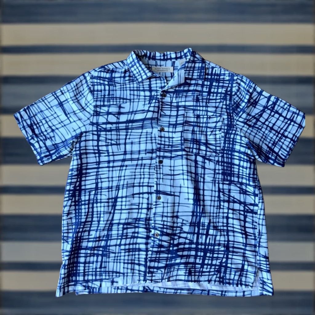 ALOHAS VINTAGE Island Republic Shirt Mens M Blue Silk Hawaiian Abstract Men Aloha Beach Size US M / EU 48-50 / 2 - 1 Thumbnail