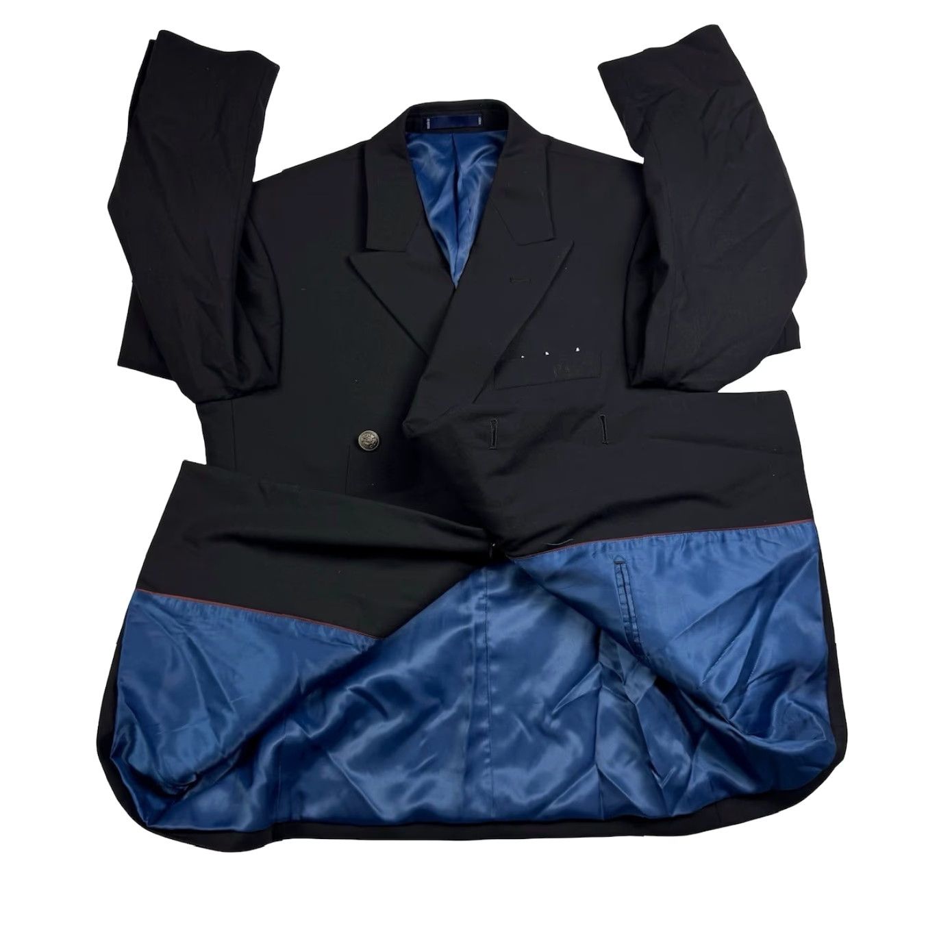 Doublet Paul Fredrick Mens Blazer Black 39S 100% Wool Double Breasted Six-Button Notch Lapel Jacket Short Ventless Regular Size Type Regular Mens Jacket Size 40R - 3 Thumbnail