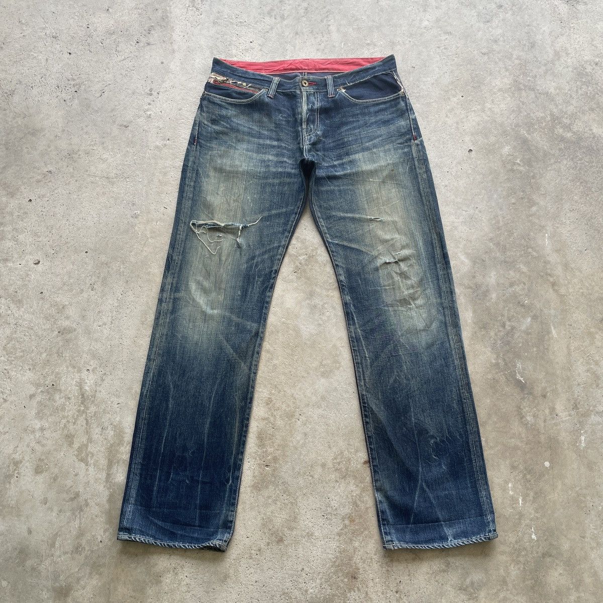 Japanese Brand × Jean × Vintage W35x34 Vintage Japanese Distressed Rusty Jeans Faded Pants Size US 35 - 1 Thumbnail