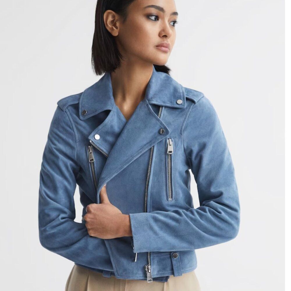 Reiss Reiss Santiago Suede Biker Jacket 100% goat leather size 6 Size M / US 6-8 / IT 42-44 - 2 Thumbnail