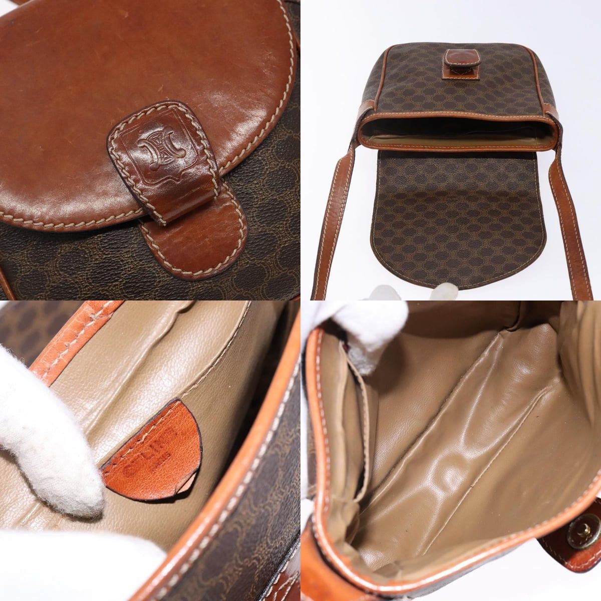Celine CELINE Macadam Canvas Shoulder Bag Pvc Leather Brown Gold Size ONE SIZE - 11 Thumbnail
