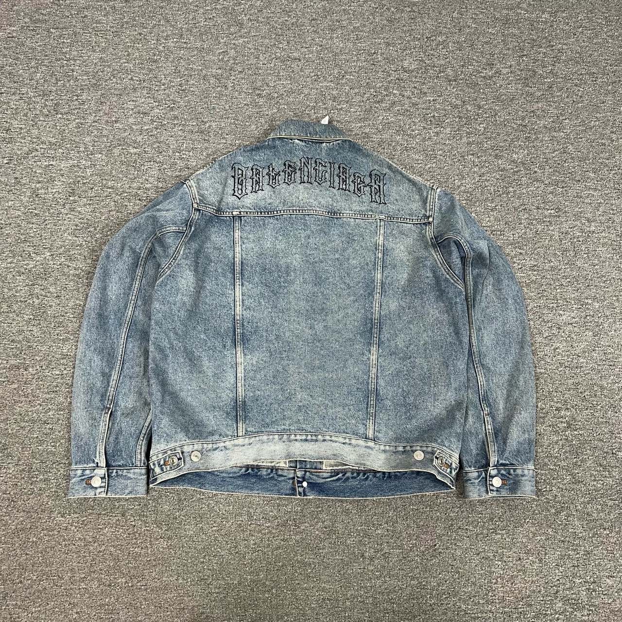 Balenciaga Sanskrit embroidery logo washed denim jacket siz