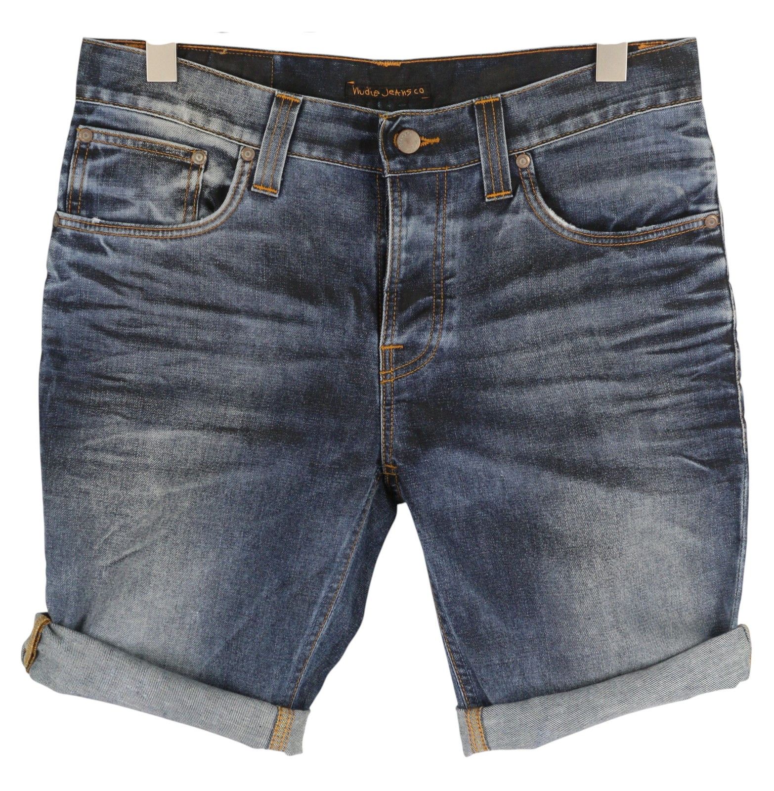Nudie Jeans GRIM TIM W33 Washed Denim Blue Button Fly Shorts 83838 Size US 33 - 1 Thumbnail