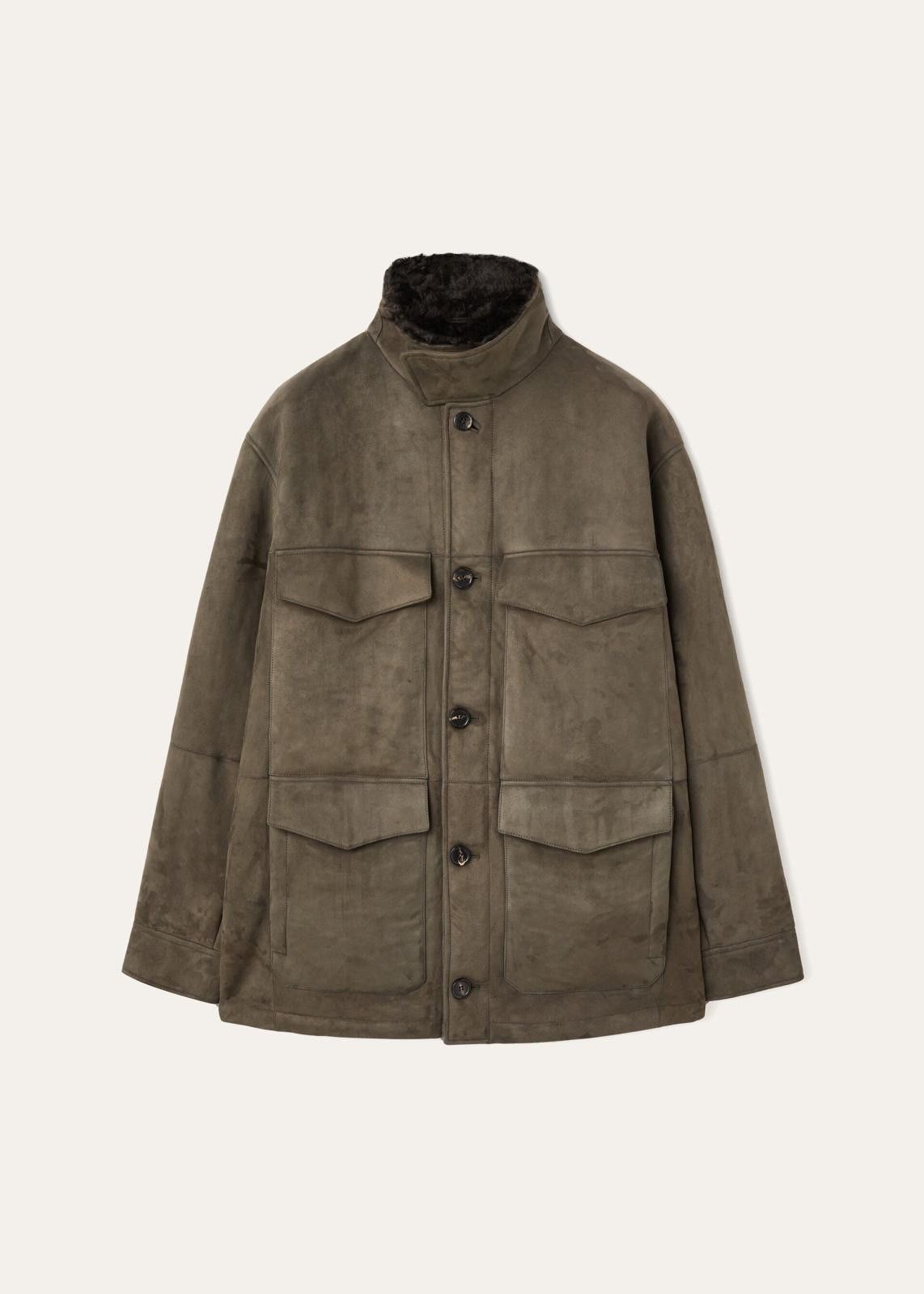 o1srvl11e1224 Shearling Field Jacket in Olive Green