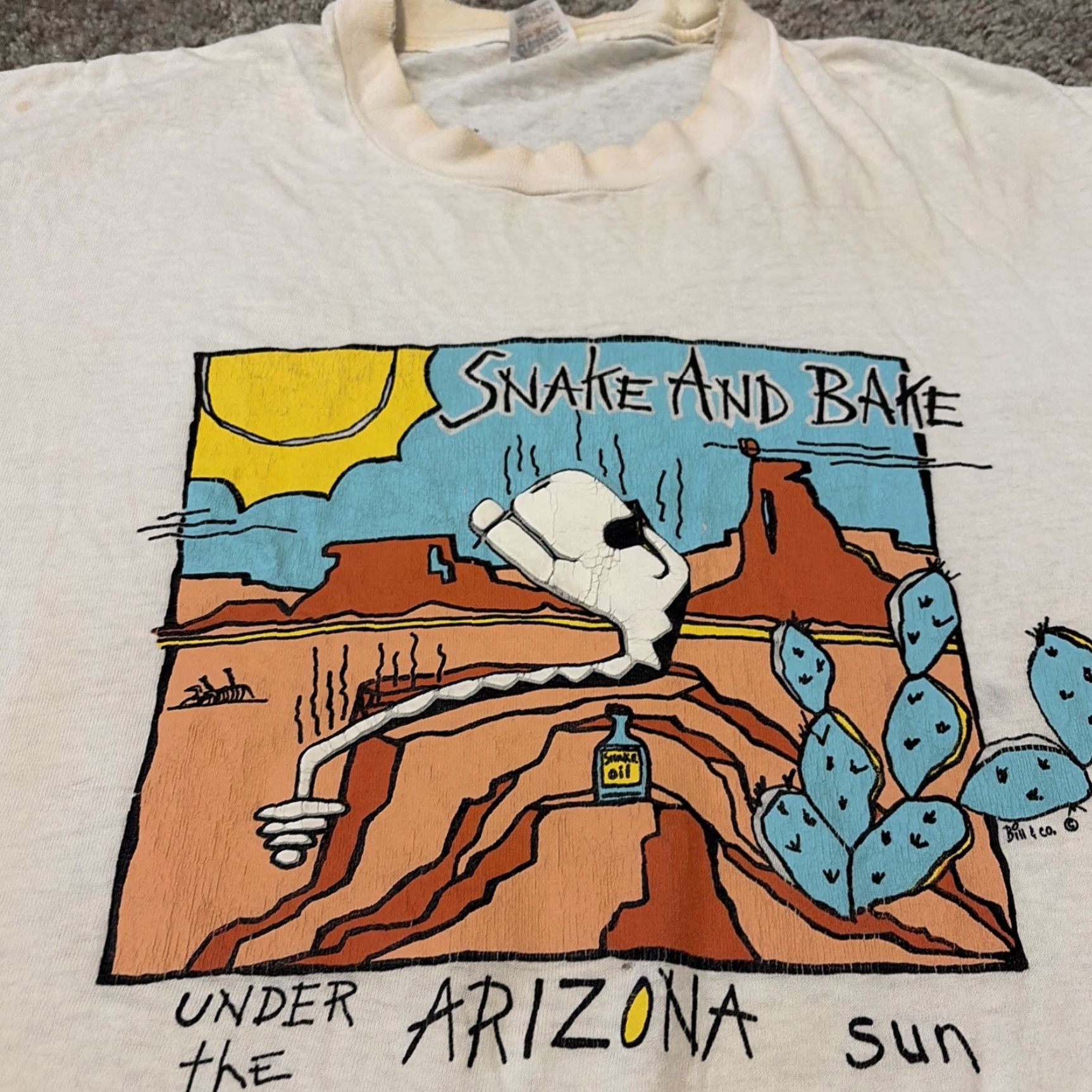Vintage VINTAGE 90s Snake And Bake Arizona Sun Weed Stoner Drug White T-Shirt XL Mens Regular Stedman Size US XL / EU 56 / 4 - 4 Thumbnail