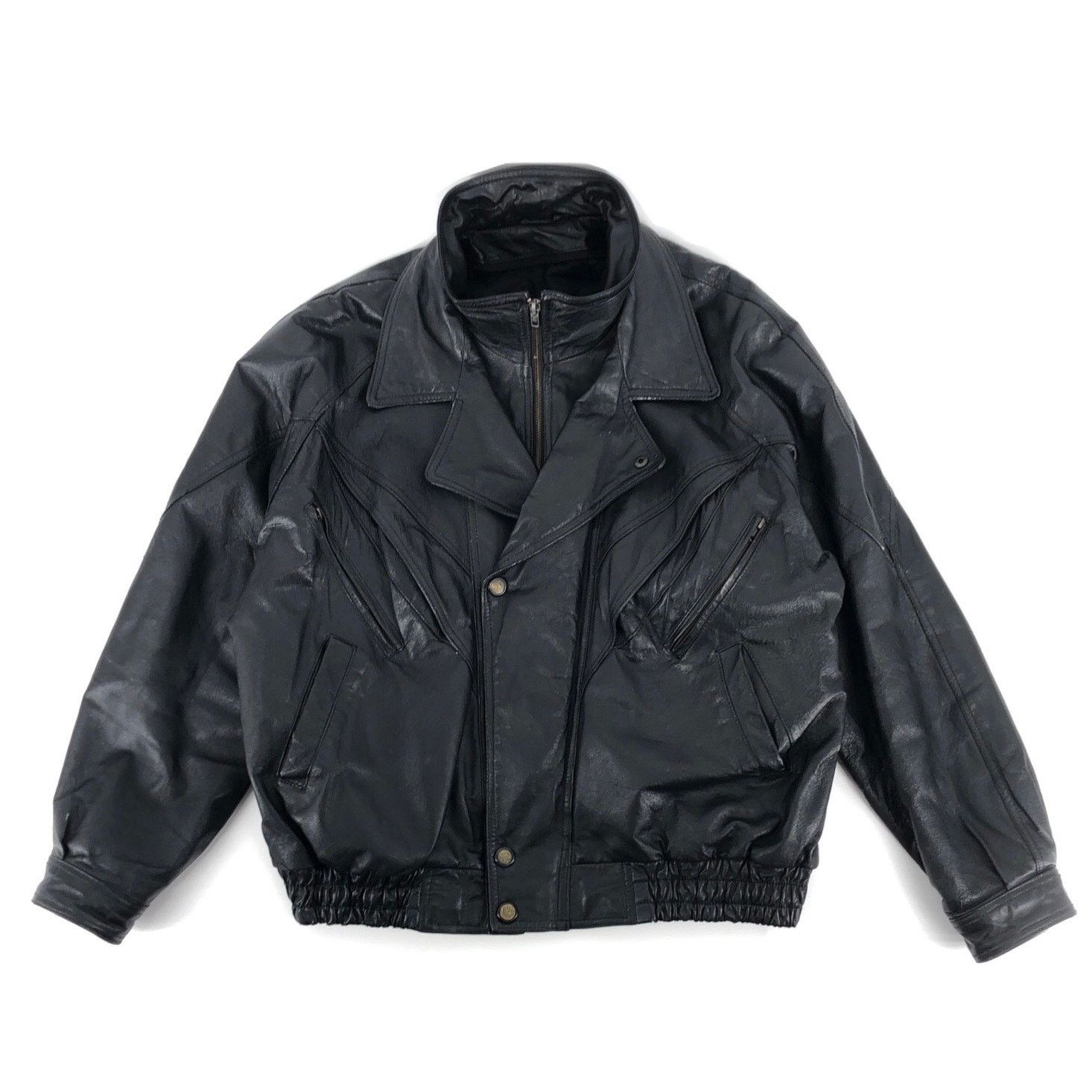 Vintage 90s black leather biker jacket 1990s vintage Size US XL / EU 56 / 4 - 1 Thumbnail