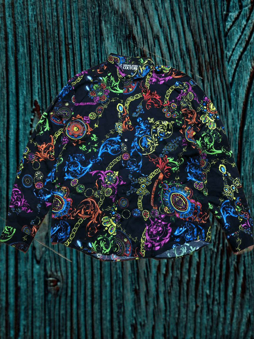 Versace Jeans Couture Versace Men's Runway Jewelry Print Denim Shirt Size US L / EU 52-54 / 3 - 1 Thumbnail