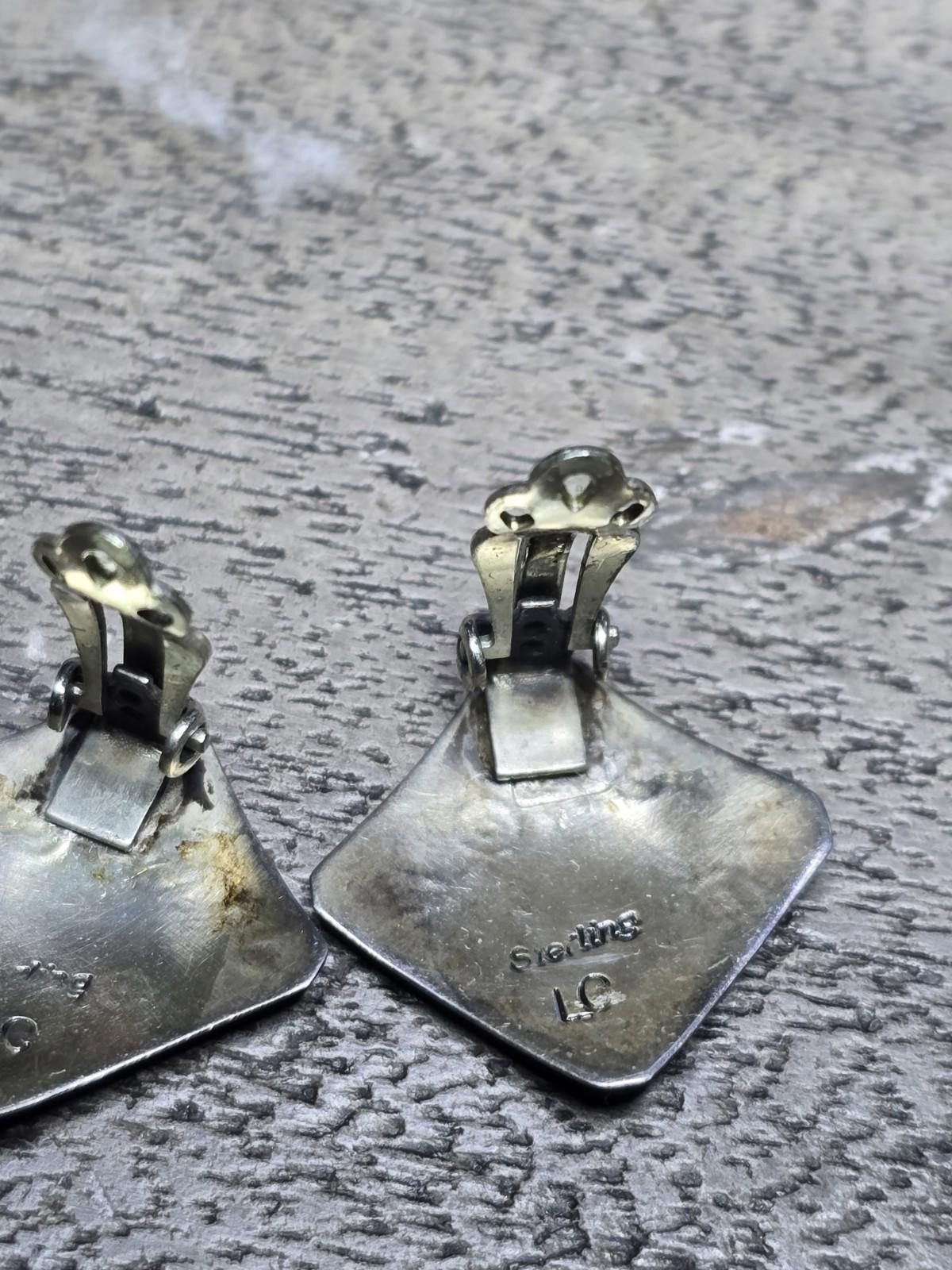 LC Sterling Silver Stamped Diamond Clip Earrings