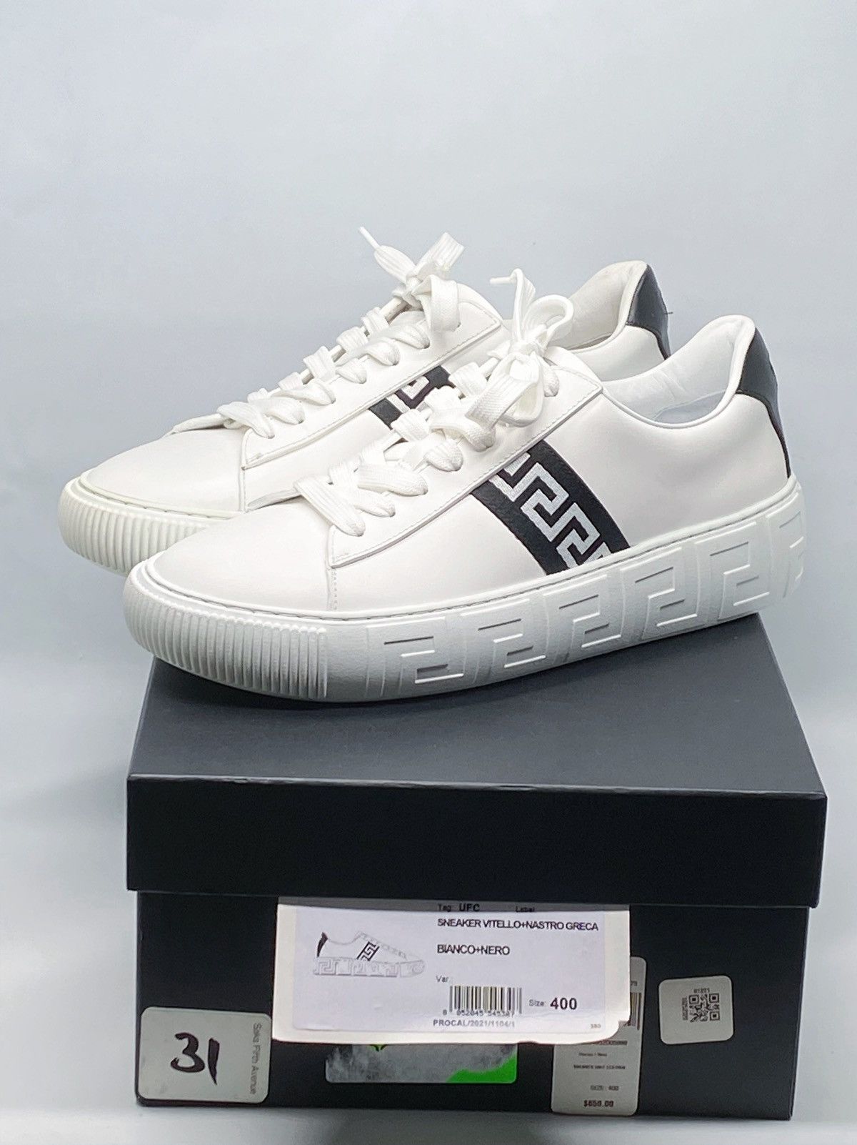Versace Versace La Greca Ribbon-Trim Leather Sneakers size 40 Size US 10 / IT 40 - 11 Thumbnail