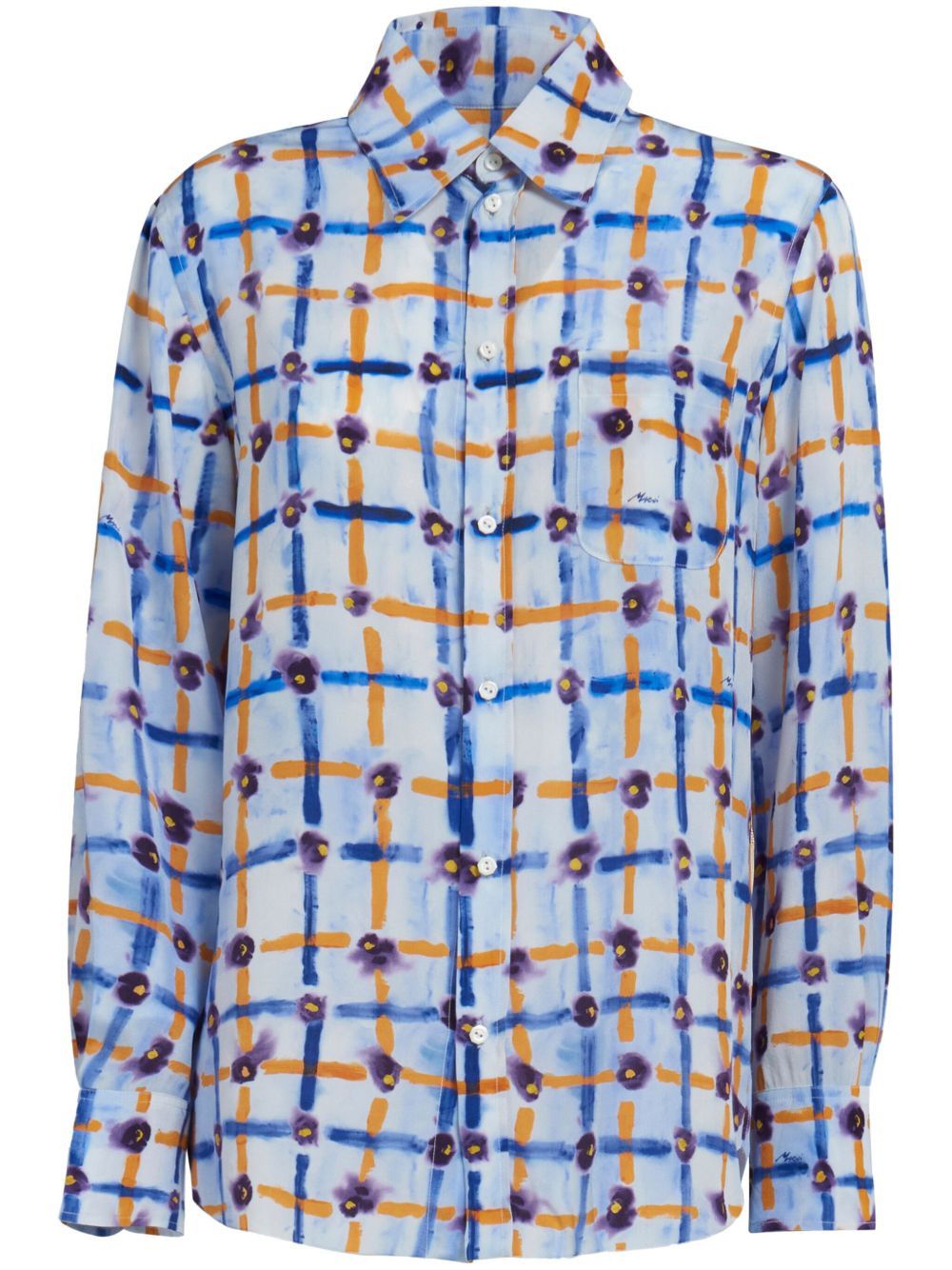 Marni o1w1db10125 Print Pointed Collar Silk Shirt in Multicolor Size S / US 4 / IT 40 - 1 Thumbnail