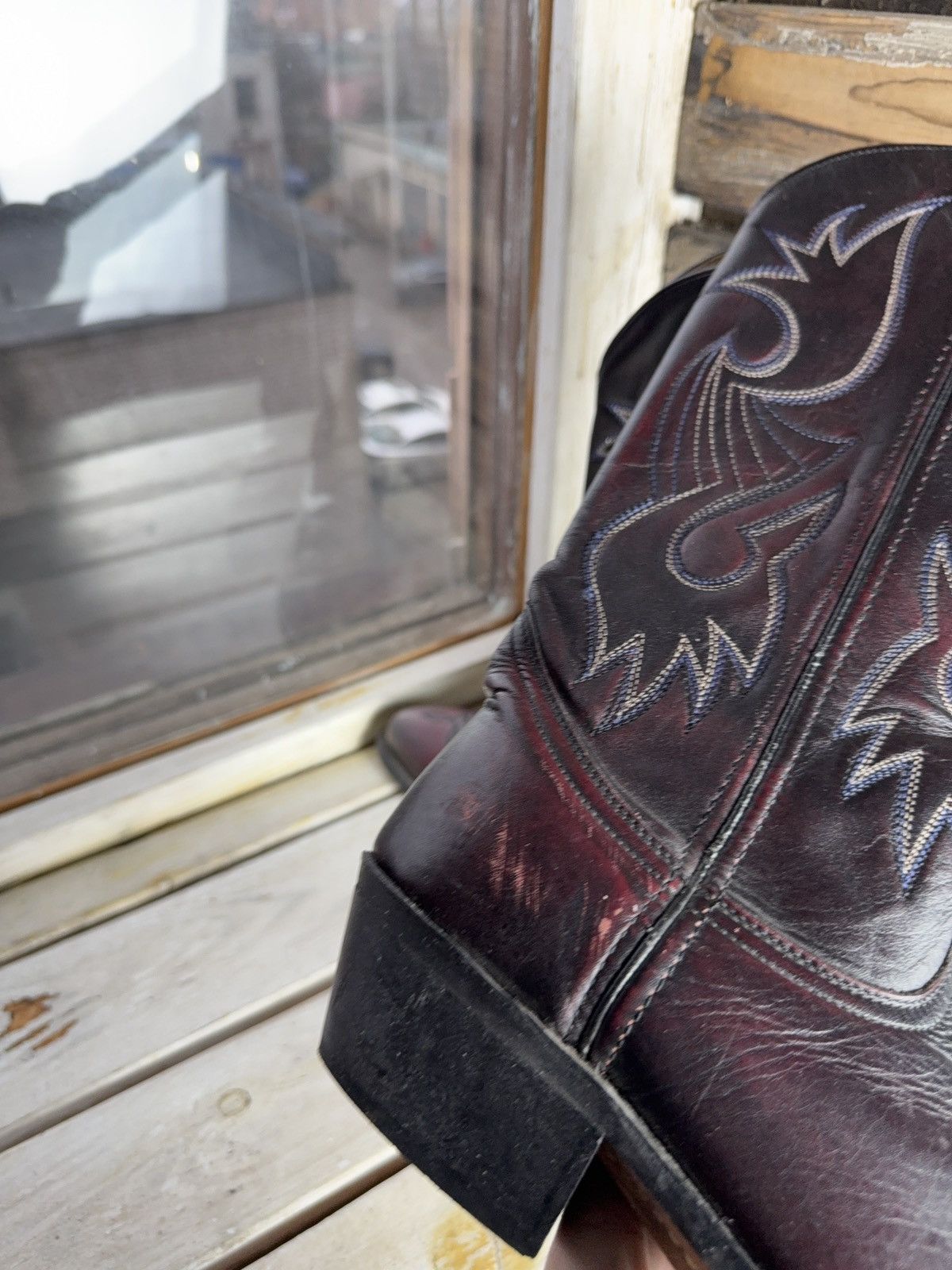 Vintage Retro Vintage Western Cowboy Leather Boots Burgundy Black Size US 8 / EU 41 - 4 Thumbnail