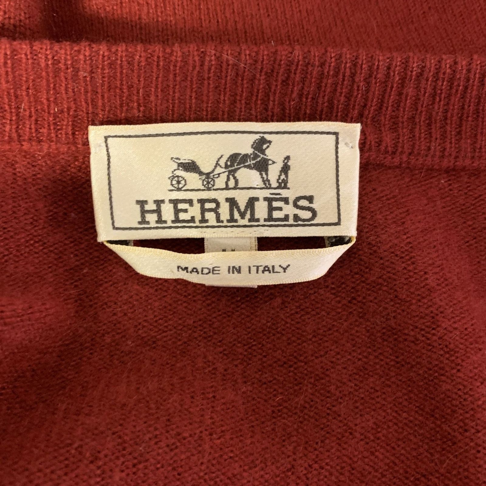 Hermes HERMES Size M Red Ribbed Cashmere V-Neck Sweater Size US M / EU 48-50 / 2 - 5 Thumbnail