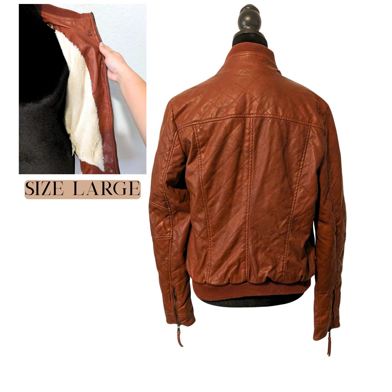 Other Ci Sono by Cavalini Quilted Faux Leather Jacket Sherpa Lined Size L / US 10 / IT 46 - 2 Thumbnail