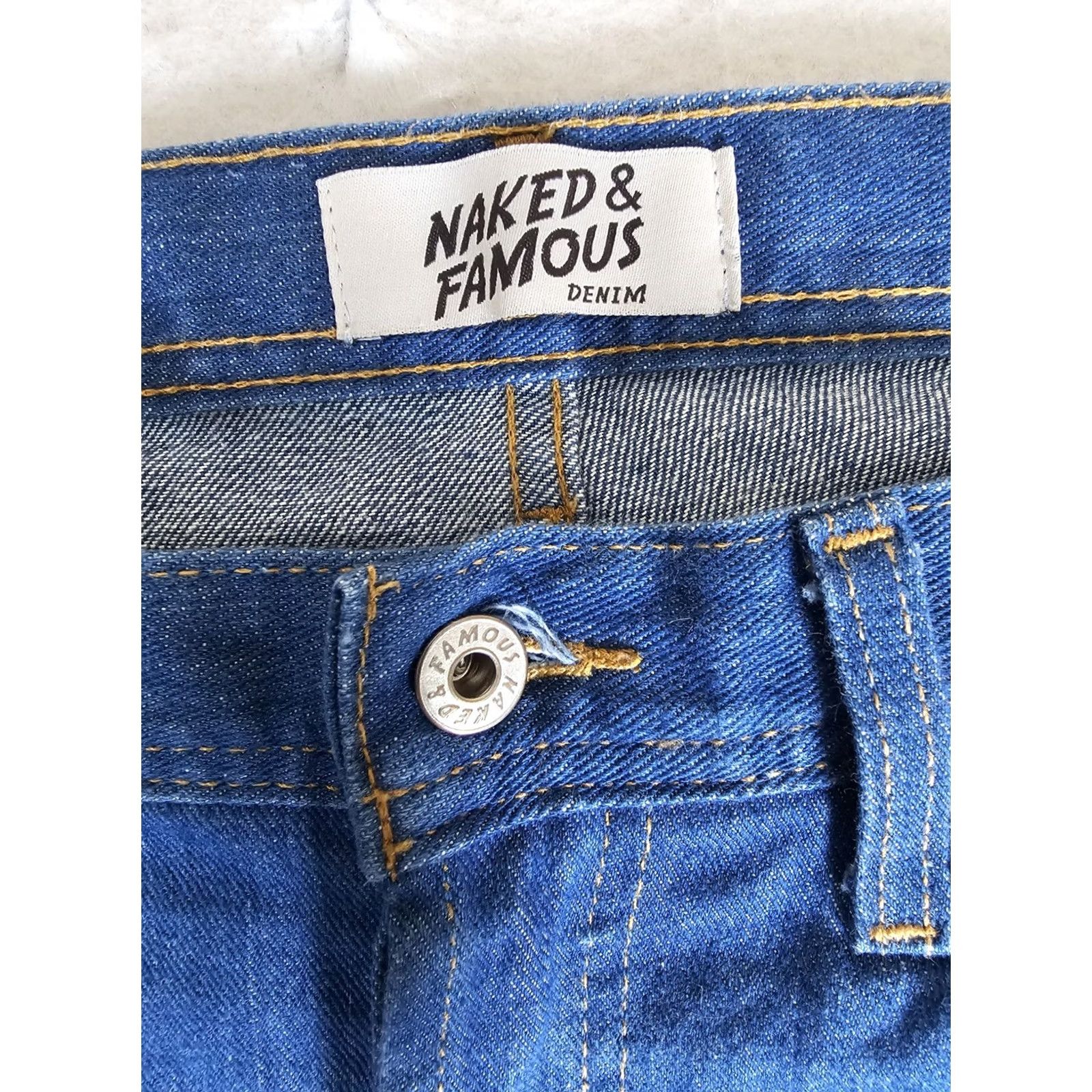 Denime Naked & Famous Weird Guy Selvedge Raw Denim Jeans Mens 34 Island Blue Stretch 34x30 Size US 34 / EU 50 - 7 Thumbnail