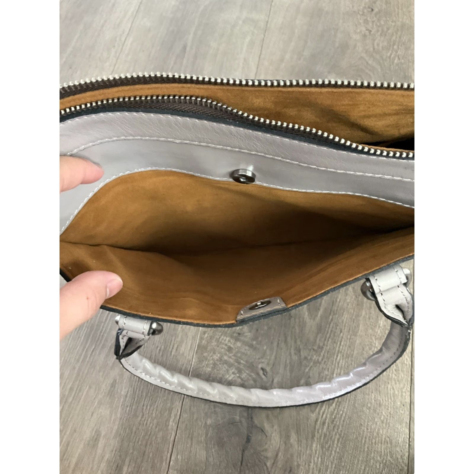 Patricia Nash Patricia Nash Josselin Leather Satchel Stone Tooled - Stone Gray Large Bag with Cross-Body Strap, Lined, Brass Hardware Womens Size ONE SIZE - 4 Thumbnail