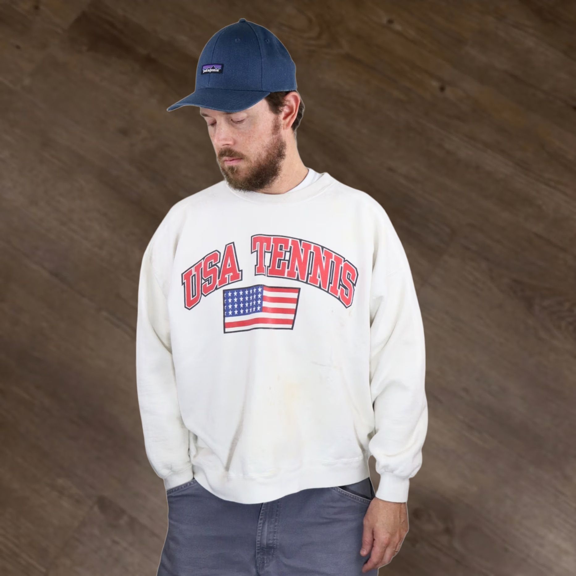 Vintage VINTAGE USTA Sweatshirt XL White USA Tennis Grunge Crewneck 90s Graphic Print Long Sleeve Pullover Men’s Regular Fit Size US XL / EU 56 / 4 - 1 Thumbnail