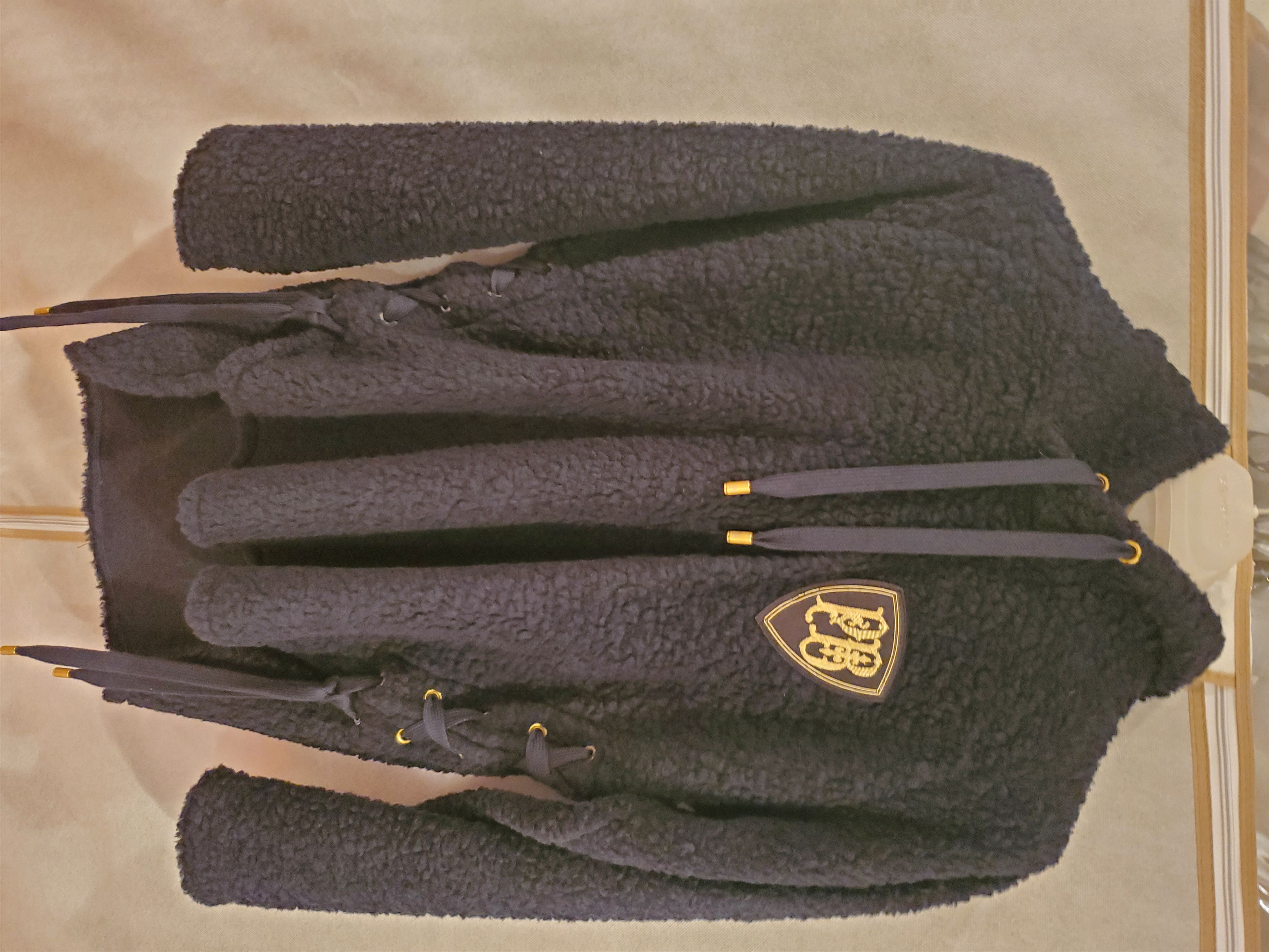 image of Pierre Balmain Teddy Cloth Hoodie With Embroidered "pb" Logo in Navy, Men's (Size Medium)