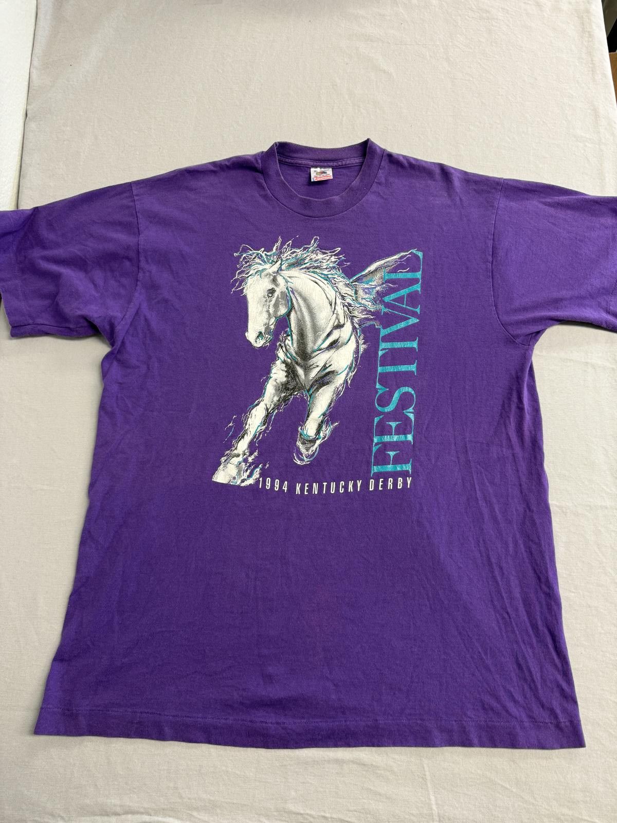 Fruit Of The Loom Vintage Horse Riding T-shirt 1994 Kentucky Derby Festival Size US XL / EU 56 / 4 - 1 Thumbnail