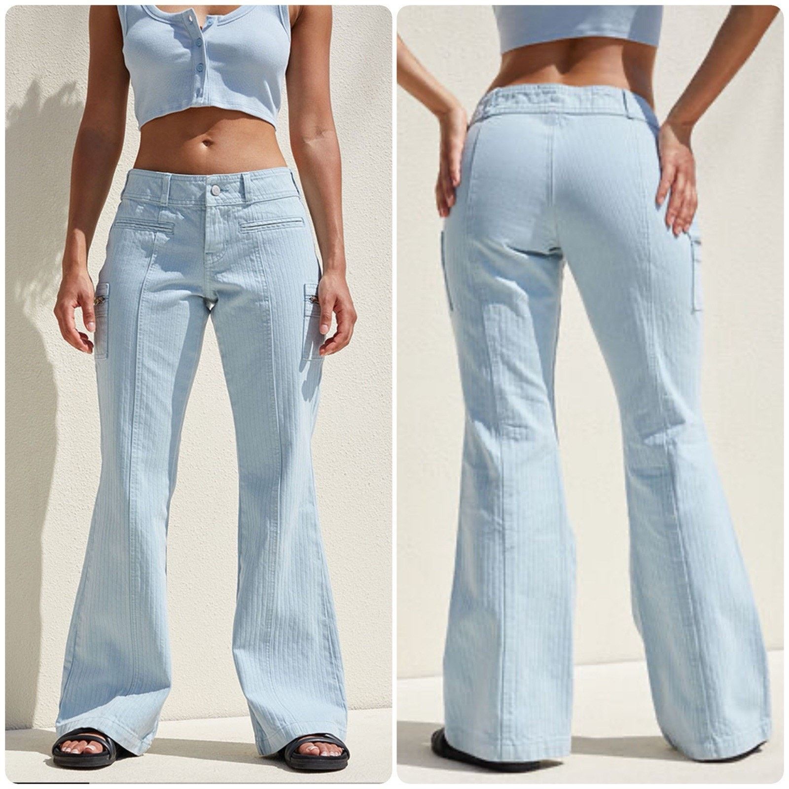 Pacsun PACSUN Low Rise Cargo Ribbed Denim Flare Jeans Size 26 NEW Size 26" / US 2 / IT 38 - 1 Thumbnail