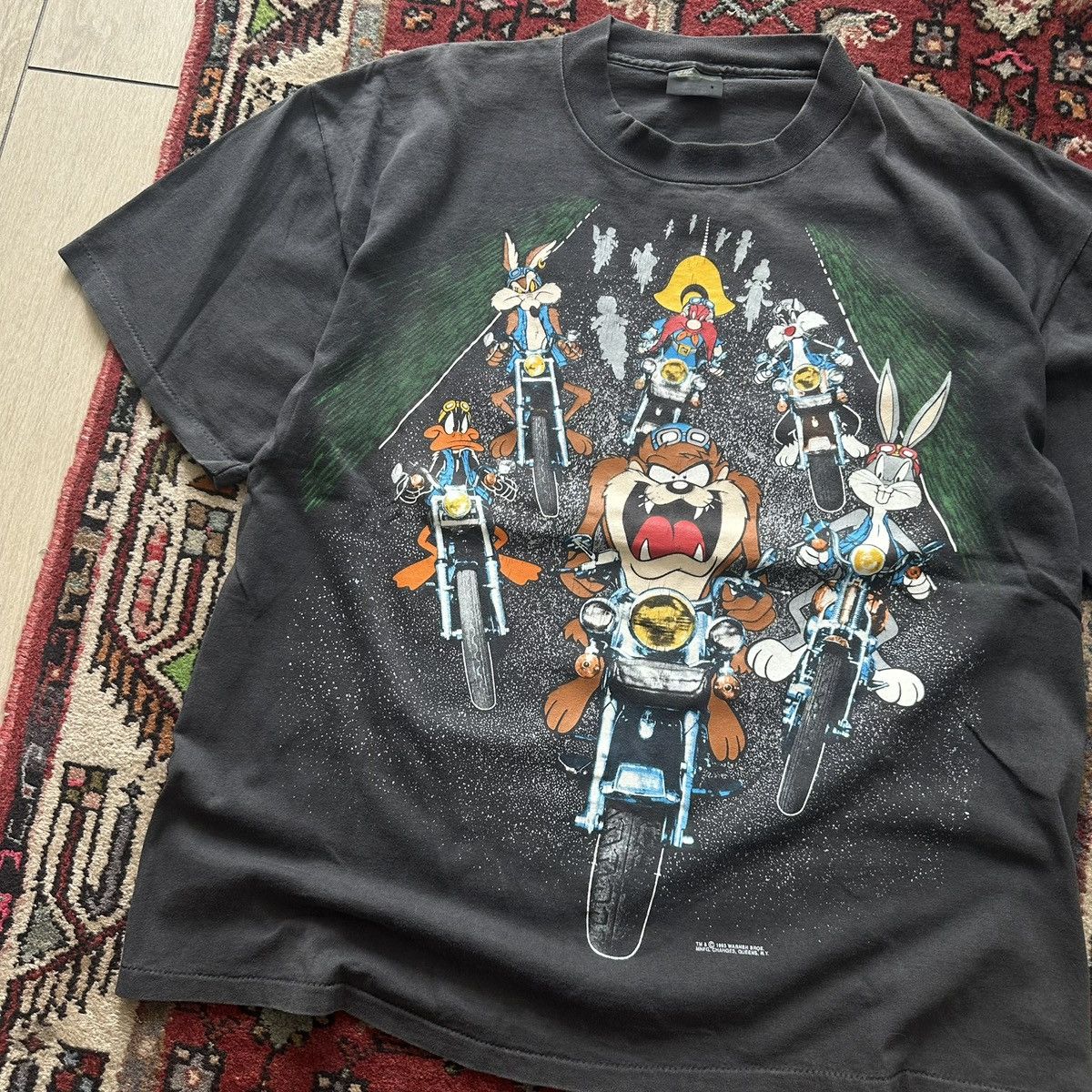 Vintage 1993 Harley Davidson Looney Tunes Biker Vintage Double Sided Size US XL / EU 56 / 4 - 2 Thumbnail