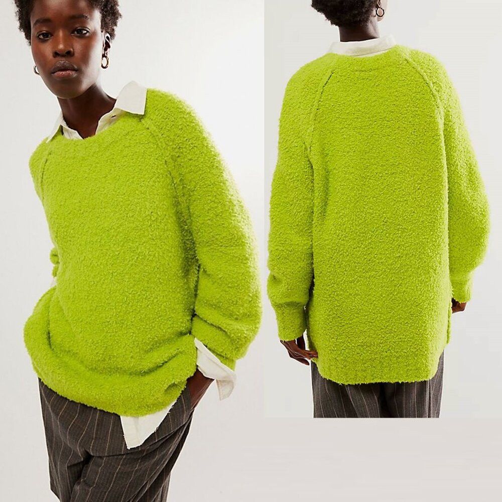 Free People New Free People Green Wool Blend Teddy Sweater Tunic Size M Size M / US 6-8 / IT 42-44 - 1 Thumbnail