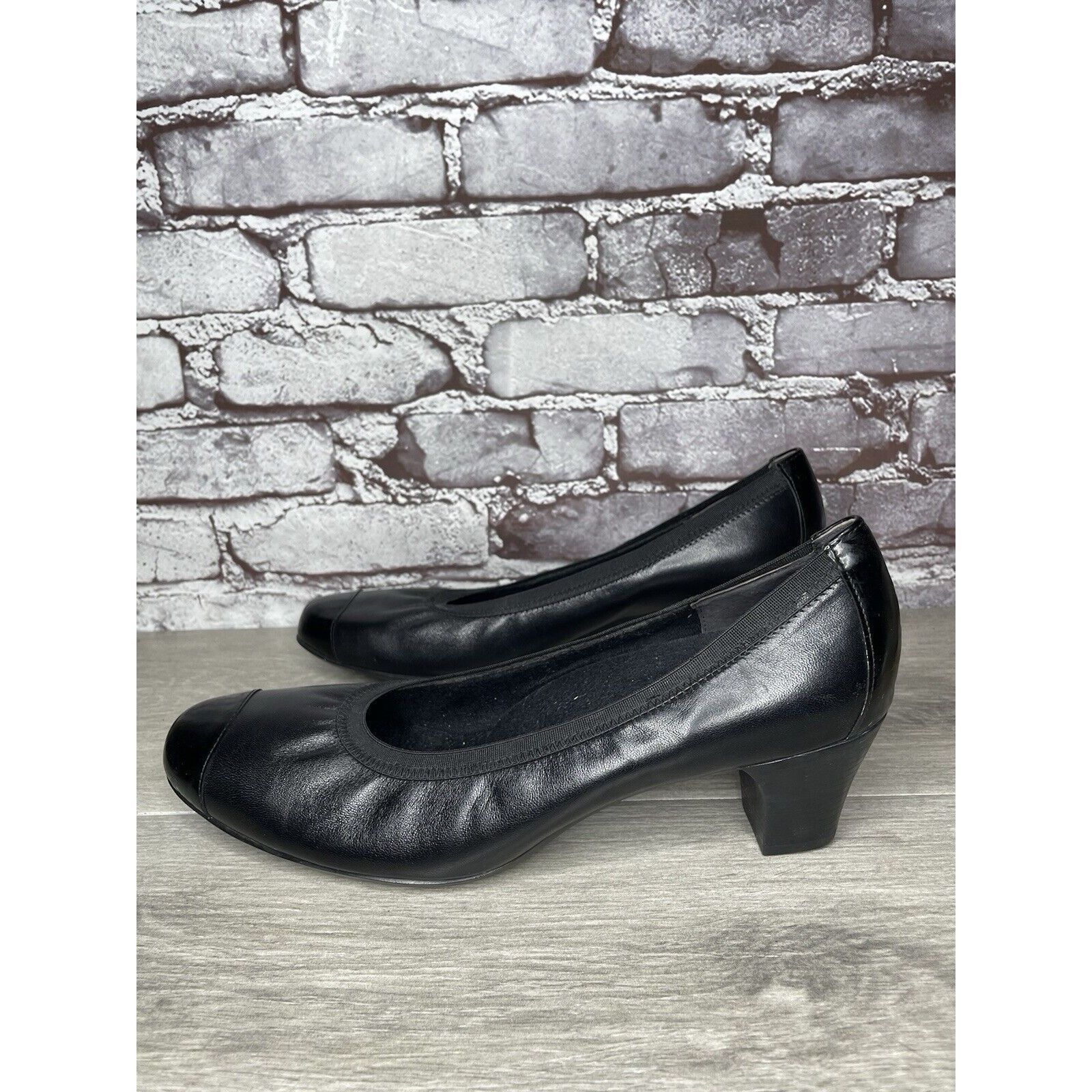 Other Munro American Black Leather Cap Toe Elastic Comfort Heels W Size US 11.5 / IT 41.5 - 15 Thumbnail