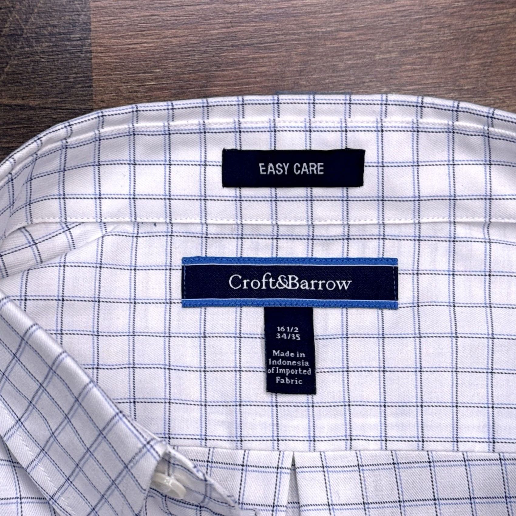 Croft & Barrow Croft & Barrow Shirt Mens 16.5 34/35 White Grid Check Button-Up Easy Care Regular Long Sleeve Classic Knit Cotton Casual Workwear Size US XL / EU 56 / 4 - 6 Thumbnail