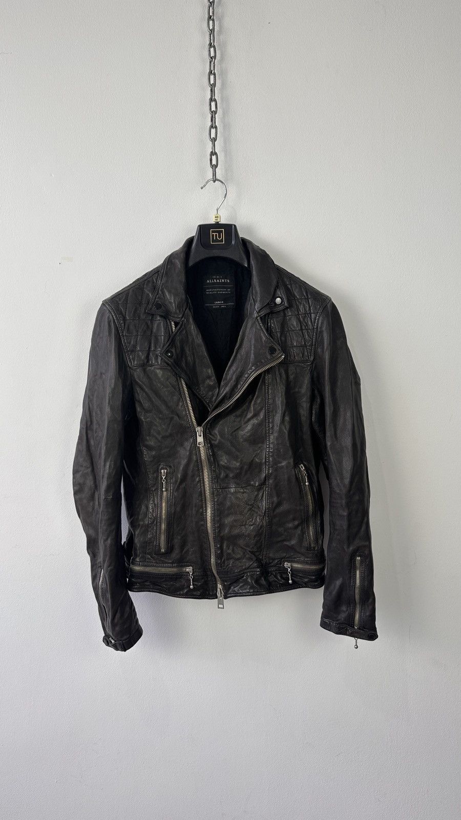Allsaints AllSaints Conroy Men Leather Biker Jacket Quilted Double Zip Size US L / EU 52-54 / 3 - 1 Thumbnail