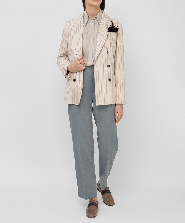 Brunello Cucinelli o1y0725 Blazer in Light Beige/Black Size L / US 10 / IT 46 - 5 Thumbnail