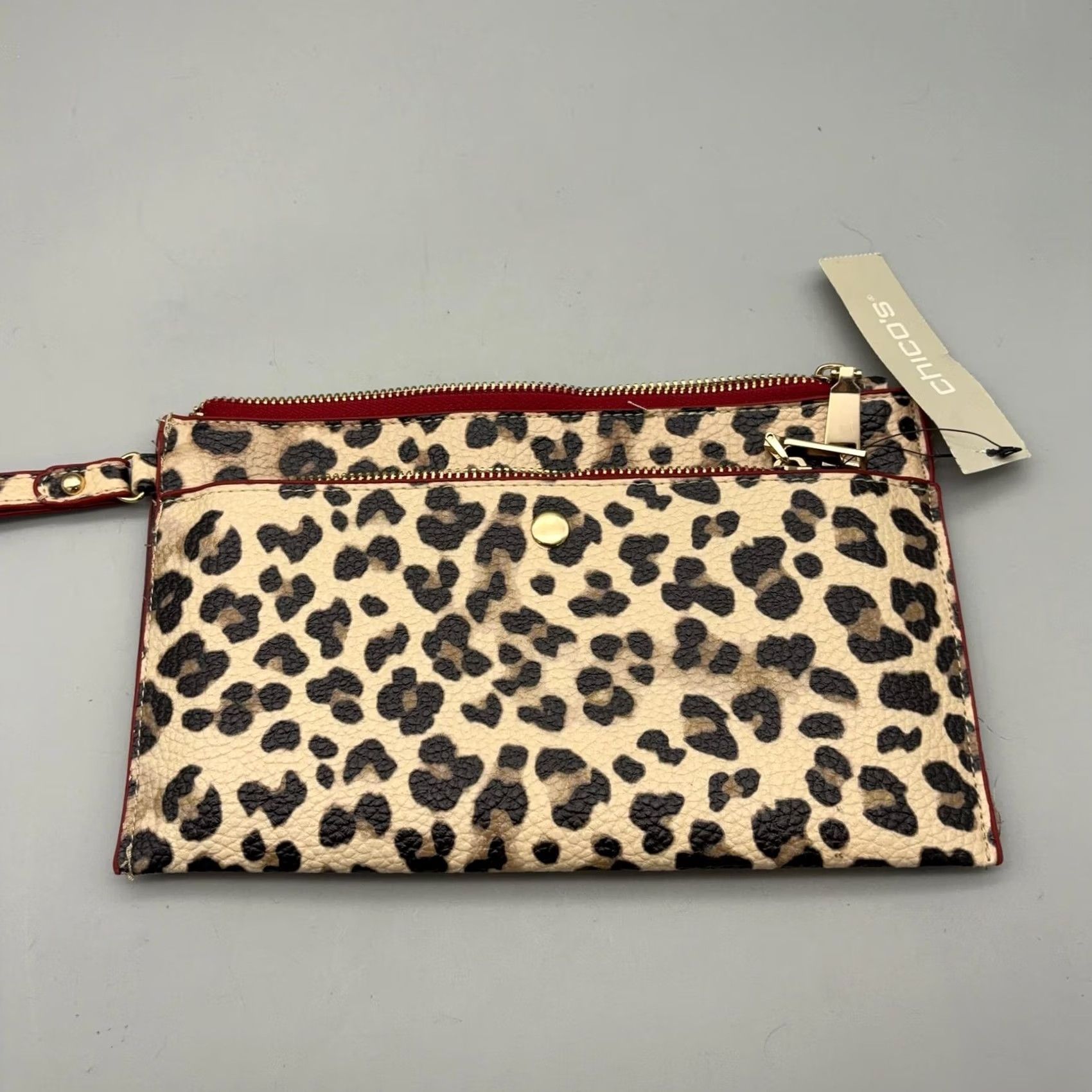 Vintage Chico's Clutch Bag Womens Small Brown Leopard Print Wristlet Zip Pockets NWT Size ONE SIZE - 2 Thumbnail