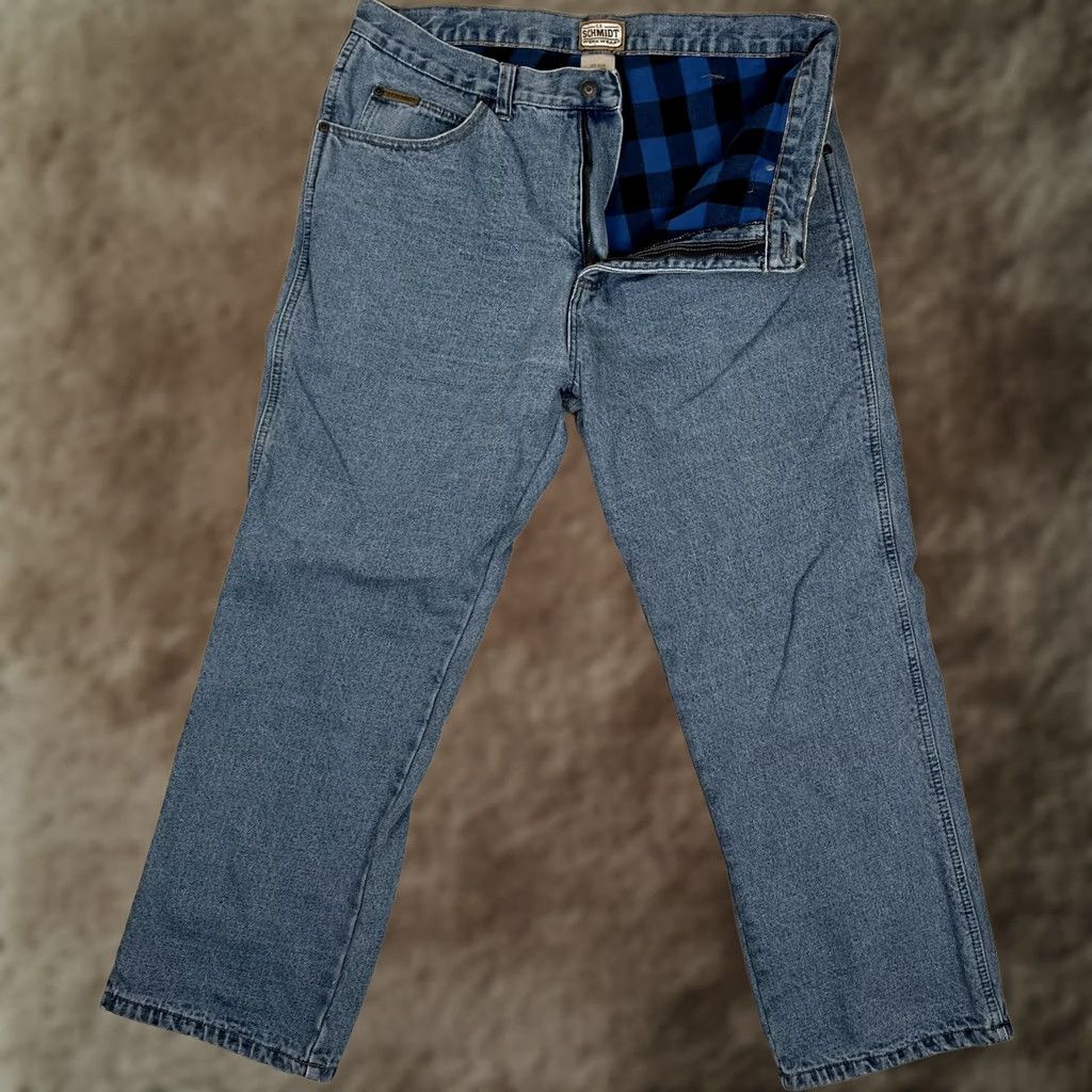 Denime C.E. Schmidt Jeans Mens 38x30 Blue Relaxed Straight Flannel Lined Work Denim Jeans Size US 38 / EU 54 - 1 Thumbnail