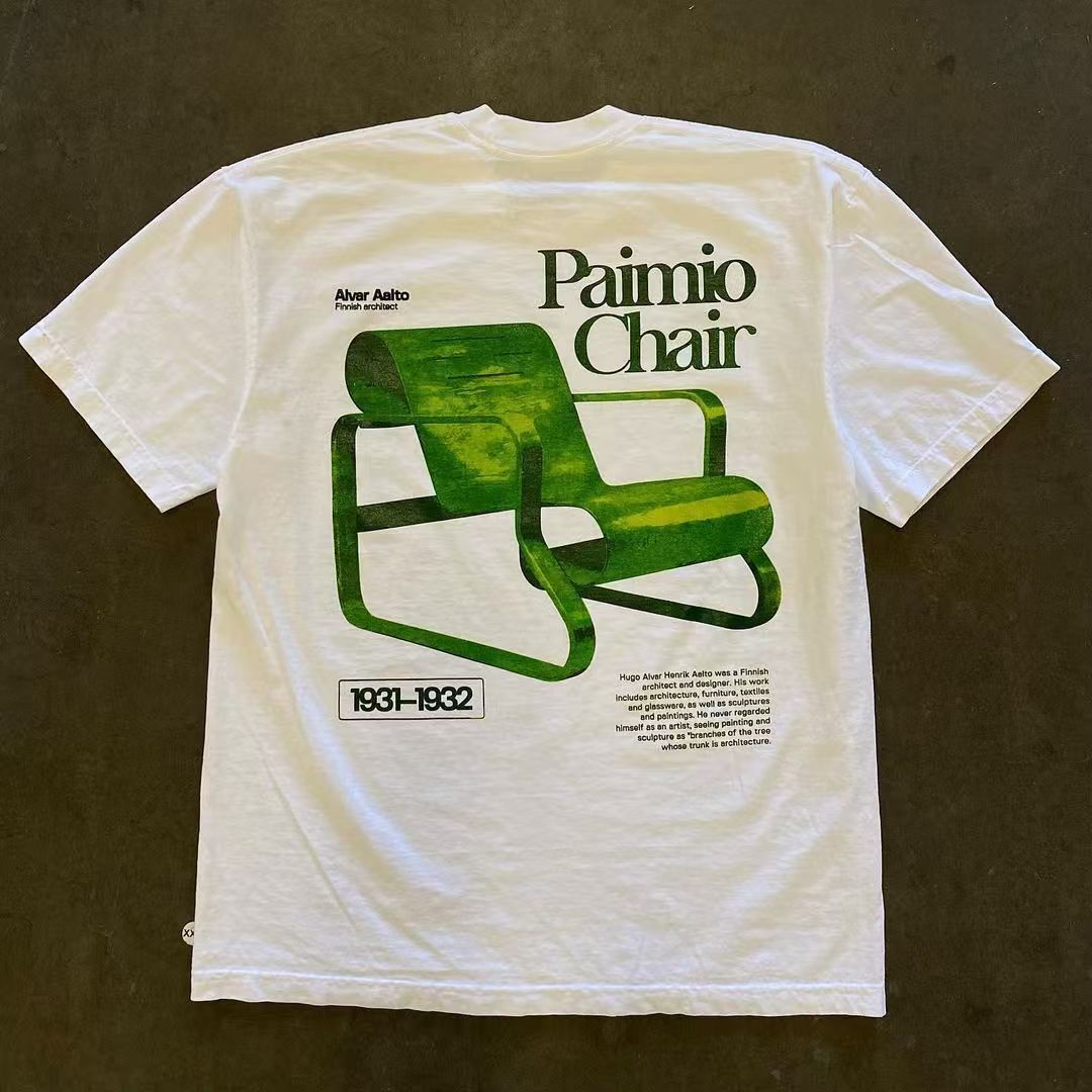 Japanese Brand × Vintage White street washed retro chair print t-shirt Size US M / EU 48-50 / 2 - 1 Thumbnail