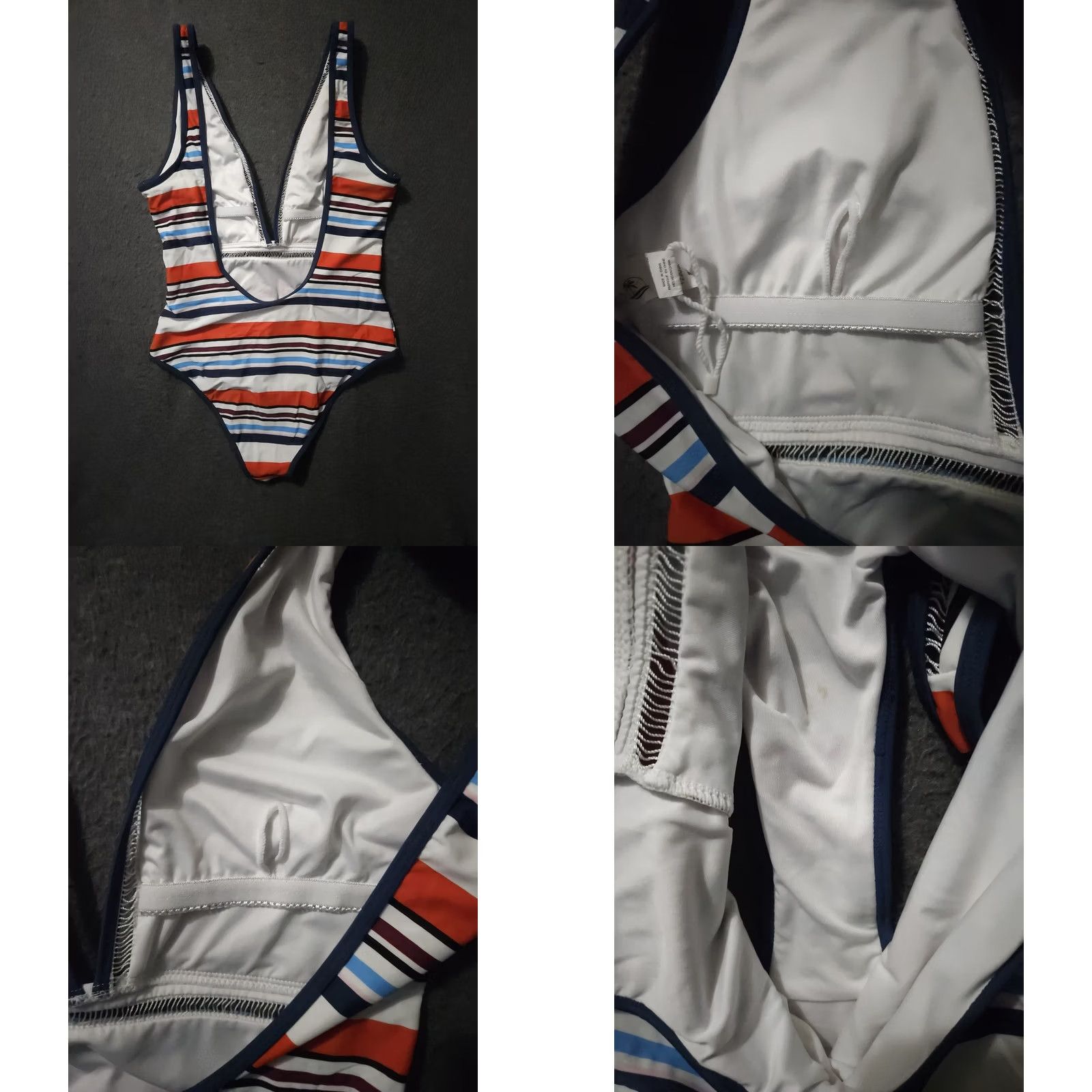 Vintage Cupshe One Piece Swimsuit Large Red White Blue Striped Women L Beach Tropical Pattern Size ONE SIZE - 8 Thumbnail