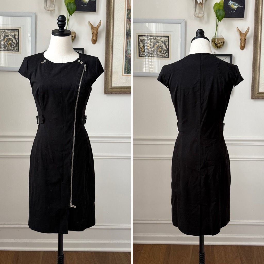 Karen Millen Karen Millen Black Sheath Moto Pencil Dress Silver Offset Zi Size M / US 6-8 / IT 42-44 - 2 Thumbnail