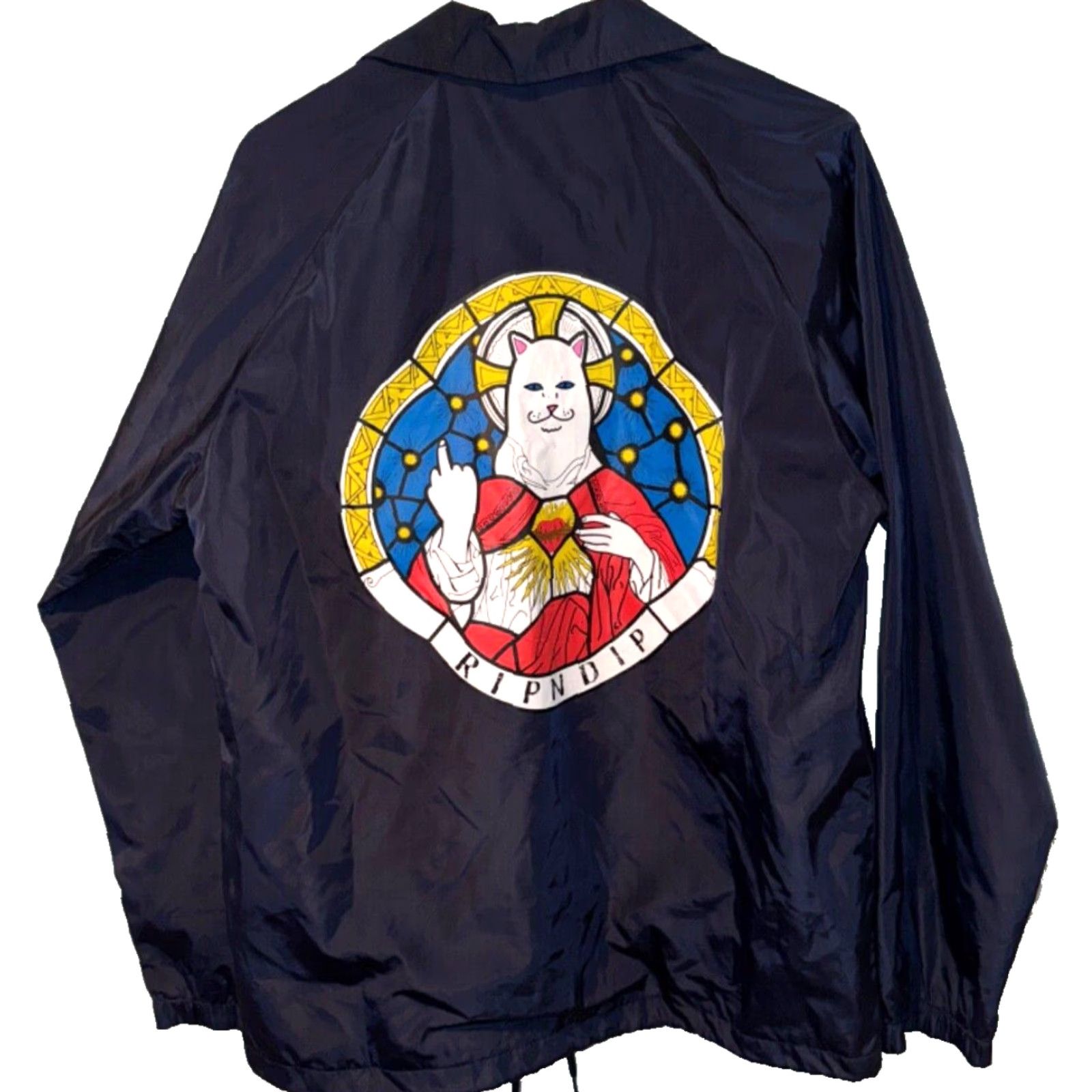 RIPNDIP RIPNDIP Stained Glass Coach Jacket Sz. M EUC RARE Jacket Mens M Black Full Zip Wind-Resistant Light-Weight Softshell Logo Zipper Buttons Size US M / EU 48-50 / 2 - 6 Thumbnail