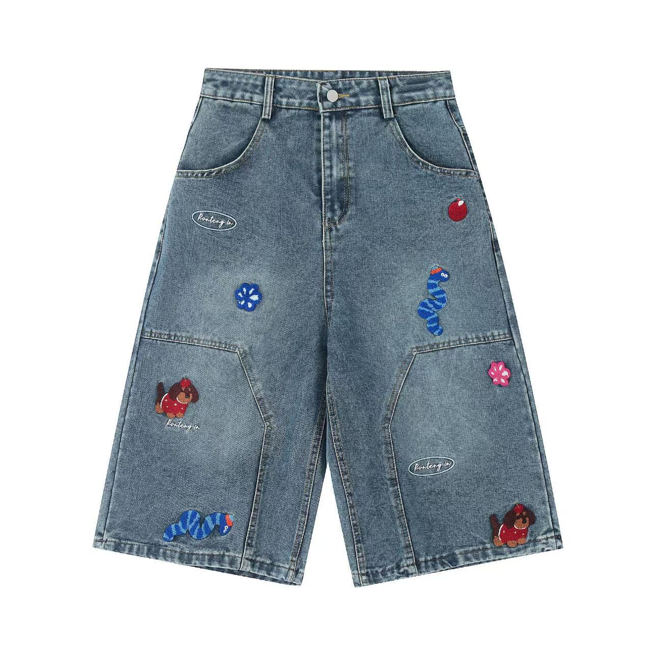 Vintage Vintage patchwork street embroidered baggy denim shorts Size US 30 / EU 46 - 1 Thumbnail