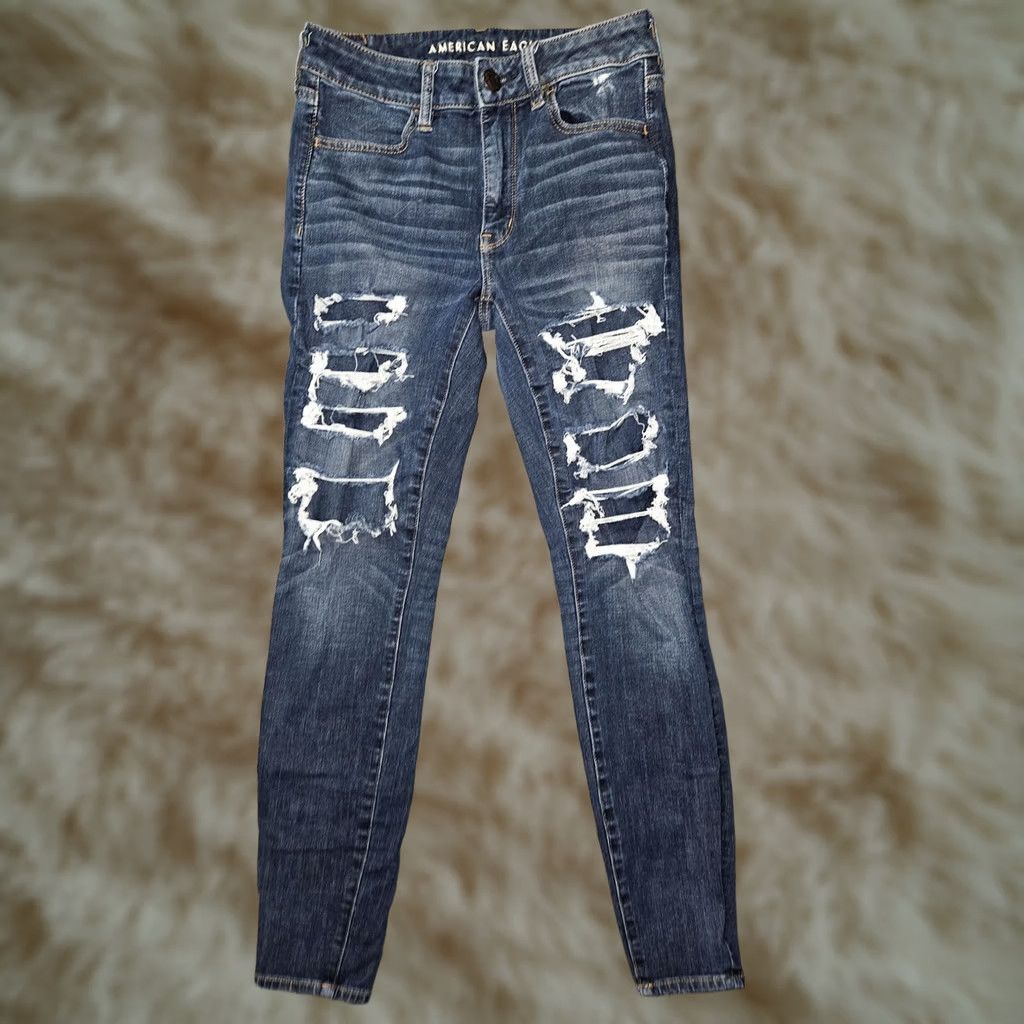Vintage American Eagle Women Jeans 6 Distressed Hi-Rise Jegging Stretch Denim Pants Size 28" / US 6 / IT 42 - 1 Thumbnail