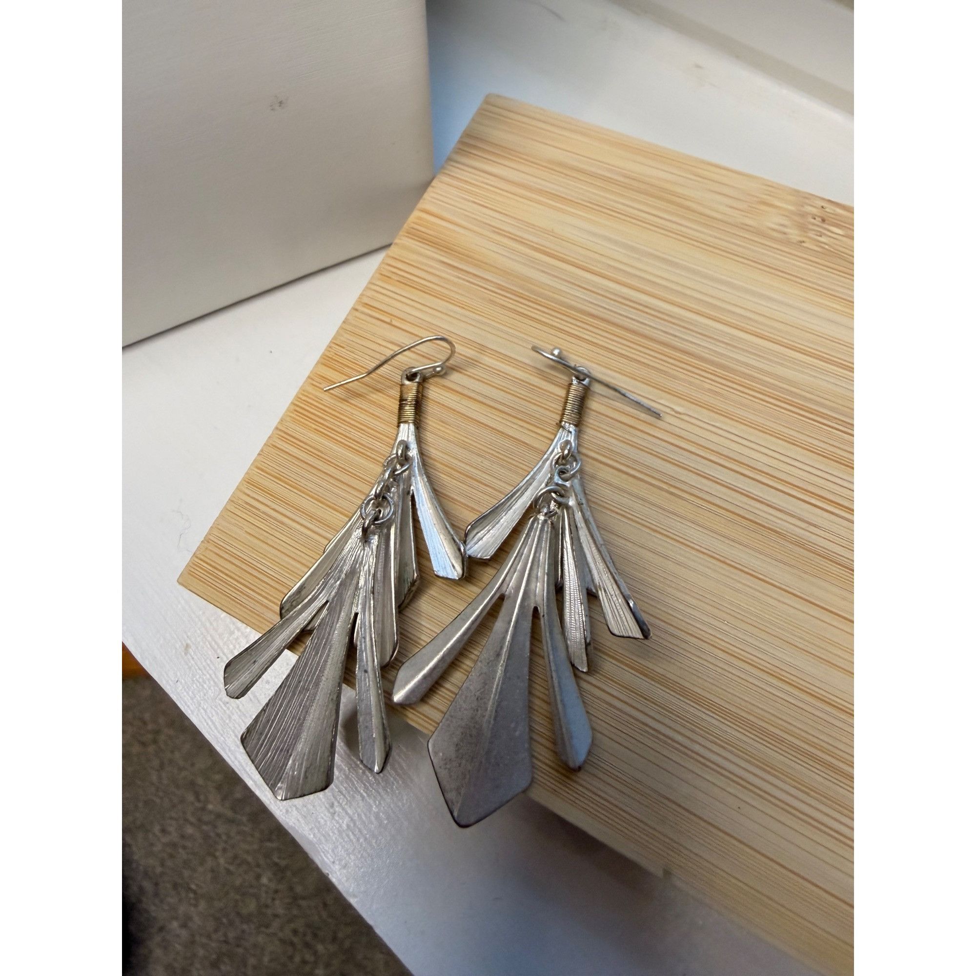 Other Silver-Tone Layered Drop Earrings With Geometric Design For Size ONE SIZE - 2 Thumbnail